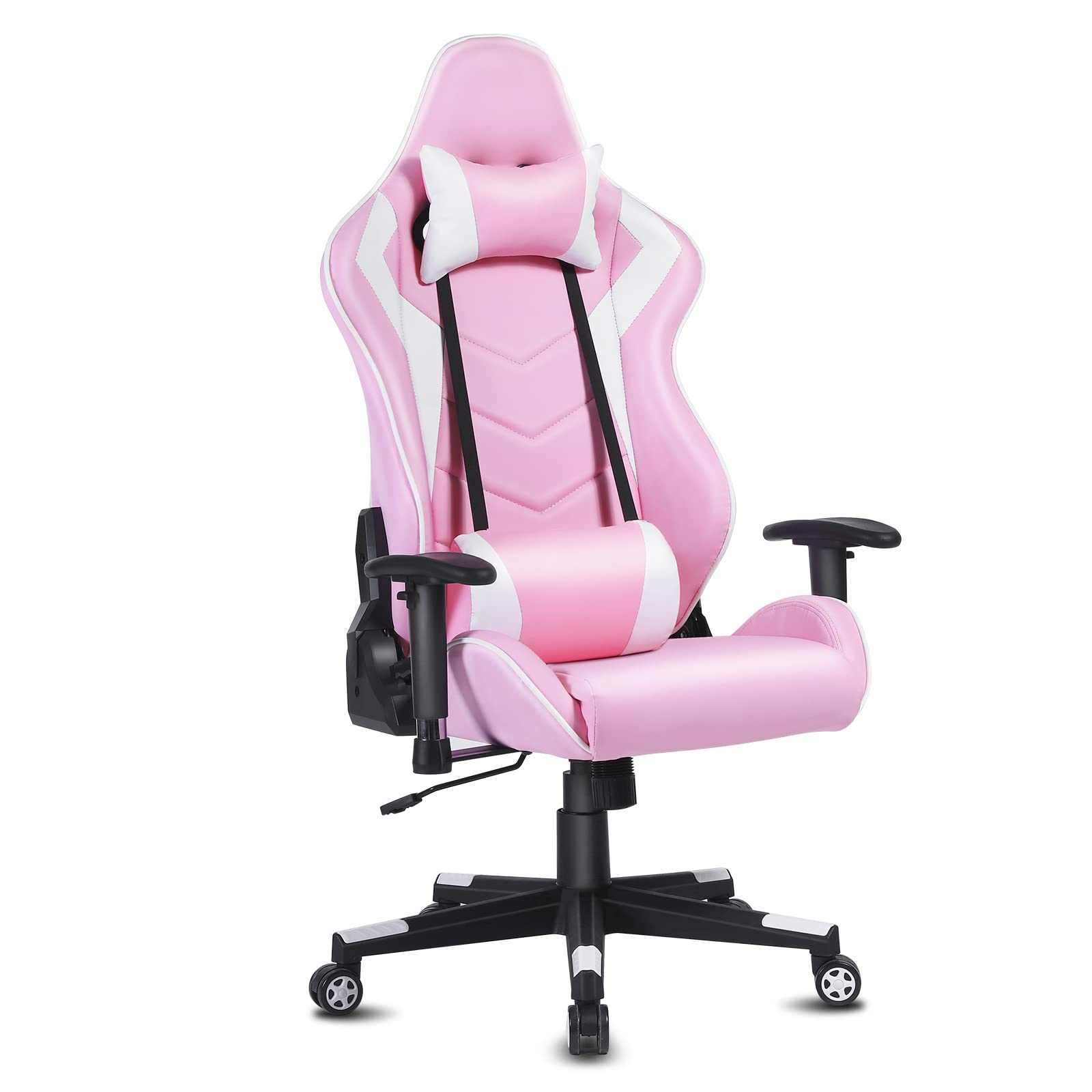 Modern-Depo Ergonomic High-Back Swivel Gaming Chair - Racing Style Recliner with Adjustable Headrest & Lumbar Support - Pink & White Office Desk Chair for PC Gaming, Streaming & Home Workspace
