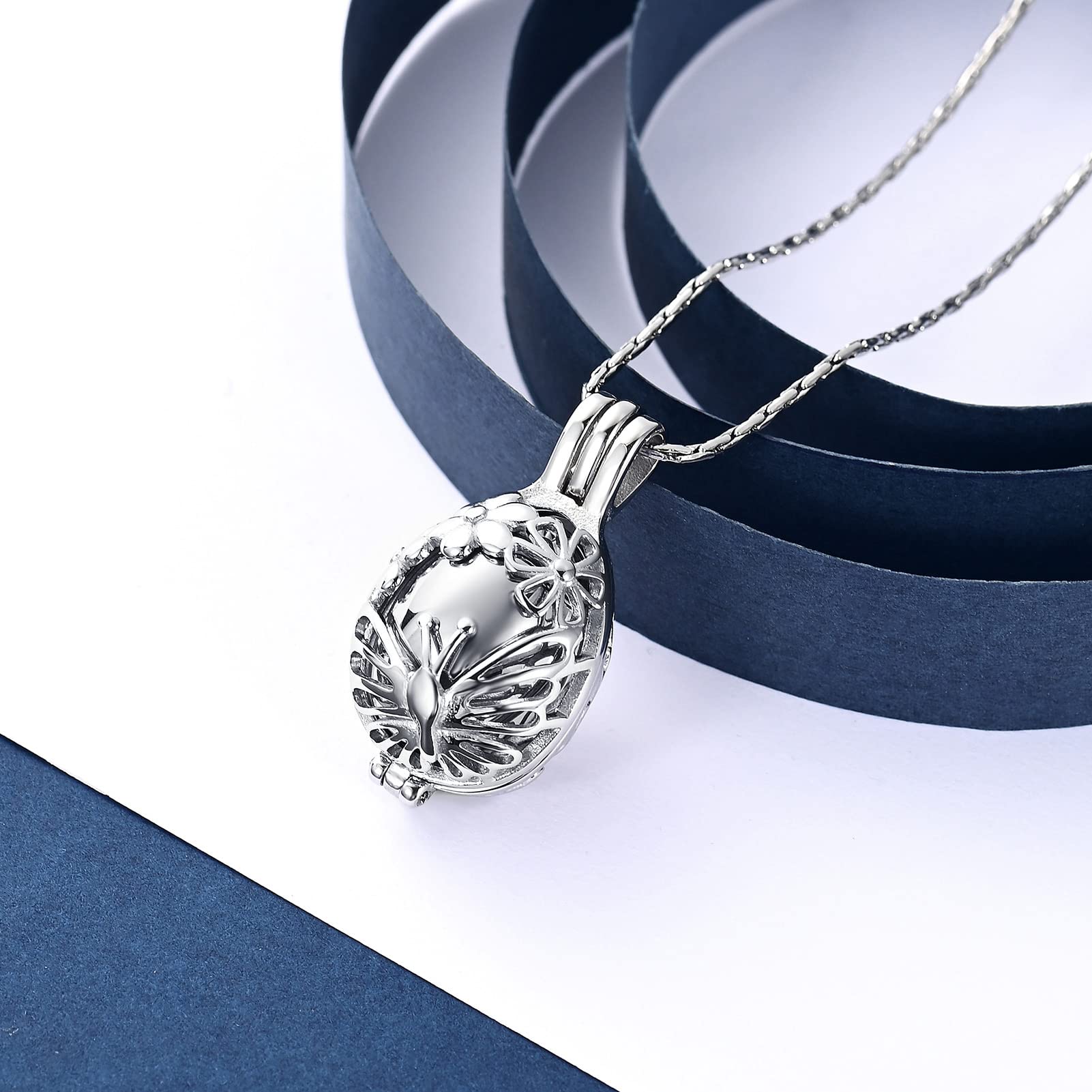 Stainless Steel Cremation Jewelry - Butterfly Urn Necklace for Ashes | Memorial Gift for Women