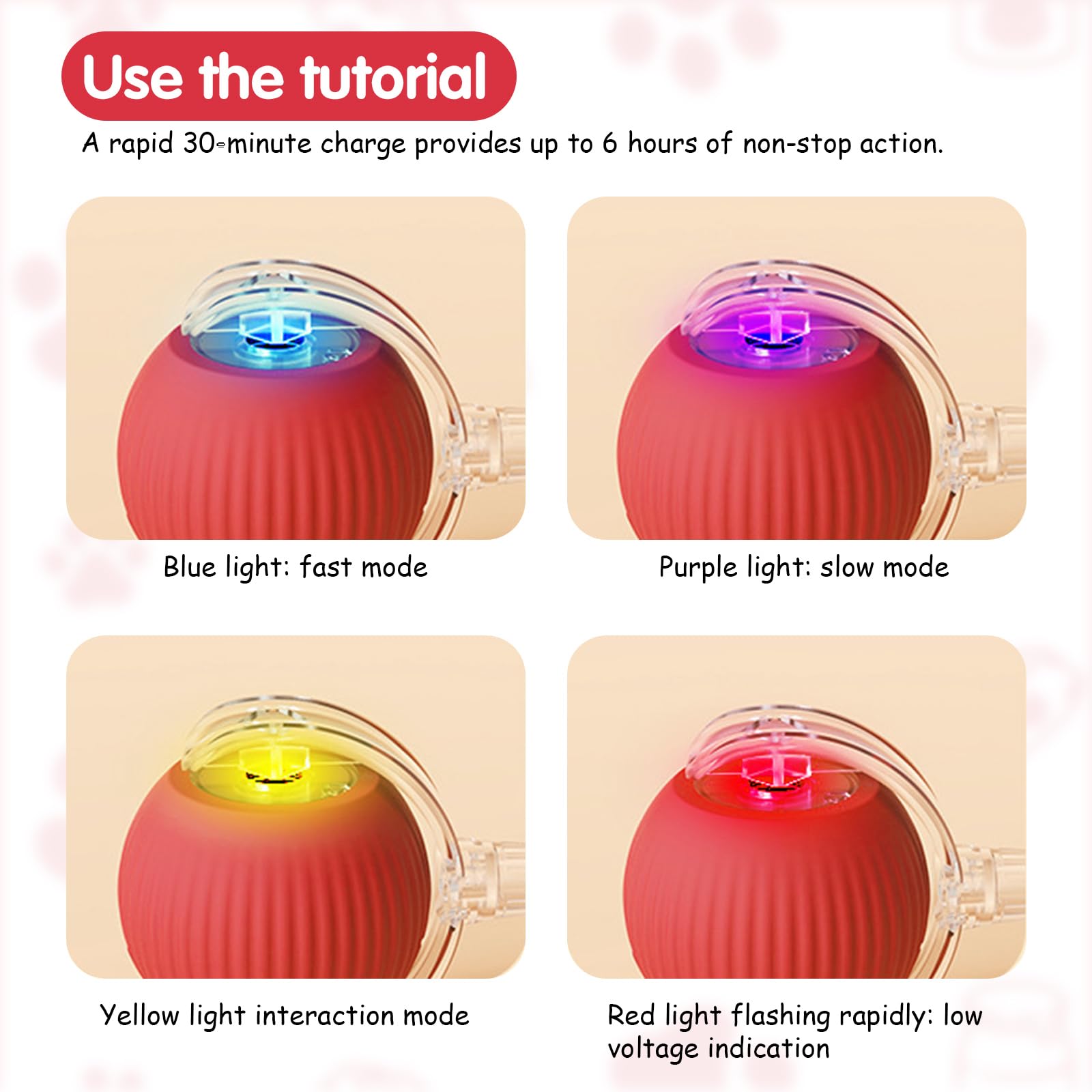 Interactive Cat Toy - Electric Cat Ball & Dog Ball for Bored Indoor Cats - Automatic Rolling Pet Toy with LED Lights - Perfect for Playtime, Exercise & Mental Stimulation for Indoor Cats & Small Dogs
