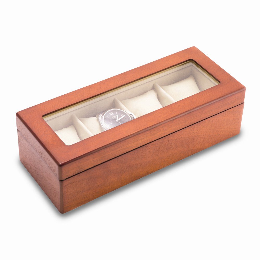 Premium Cherry Wood Watch Box with Glass Top - Velour Lining & Cushioned Pillows for Luxury Watch Storage | Perfect for Dresser Display, Travel, and Gift Giving