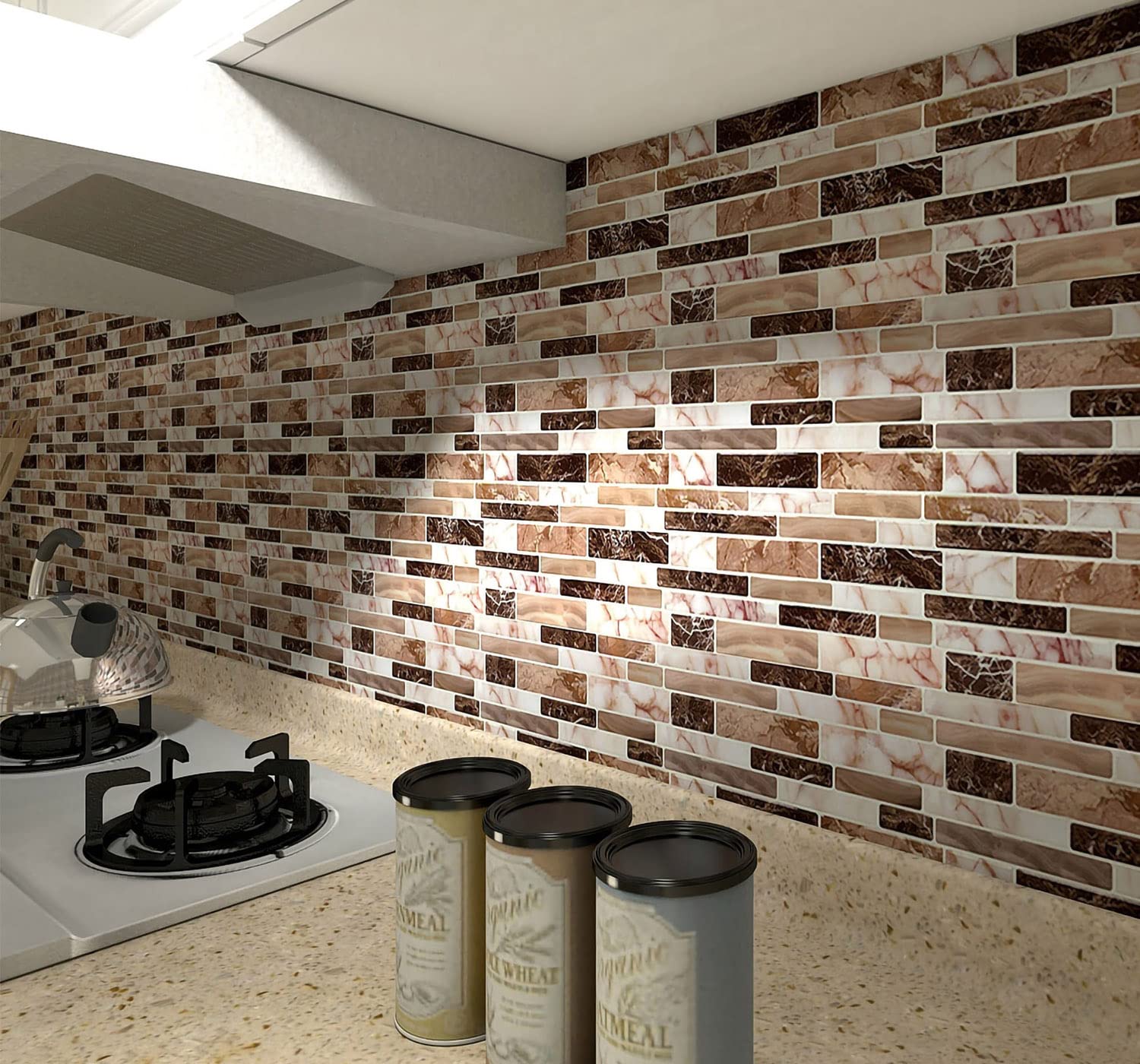 LONGKING 10-Sheet Peel and Stick Tile Backsplash - 3D Self-Adhesive Vinyl Wall Stickers for Kitchen, Bathroom, Countertop - Marble Pattern (77-Pack) - Easy DIY Home Renovation for Backsplash, Accent Walls & Furniture Upgrades