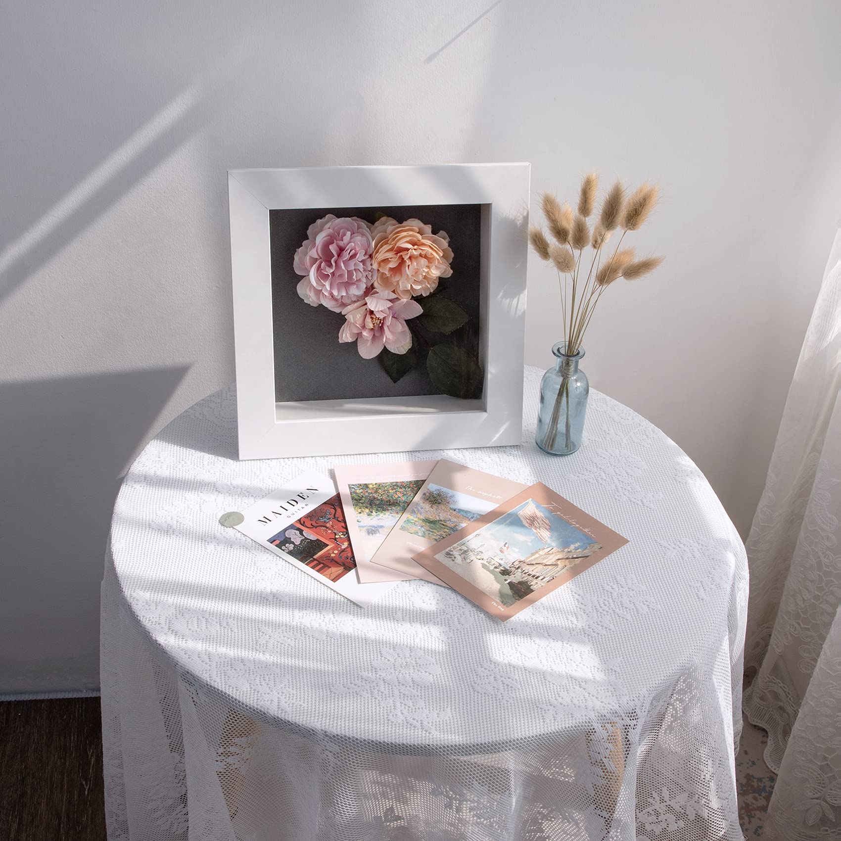 Golden State Art 8x8 Shadow Box Frame Display Case - 2 Inch Depth - Perfect for Collages, Collections & Mementos - White (2 Pack) - Ideal for Home Decor, Wedding Memories & Displaying Collectibles