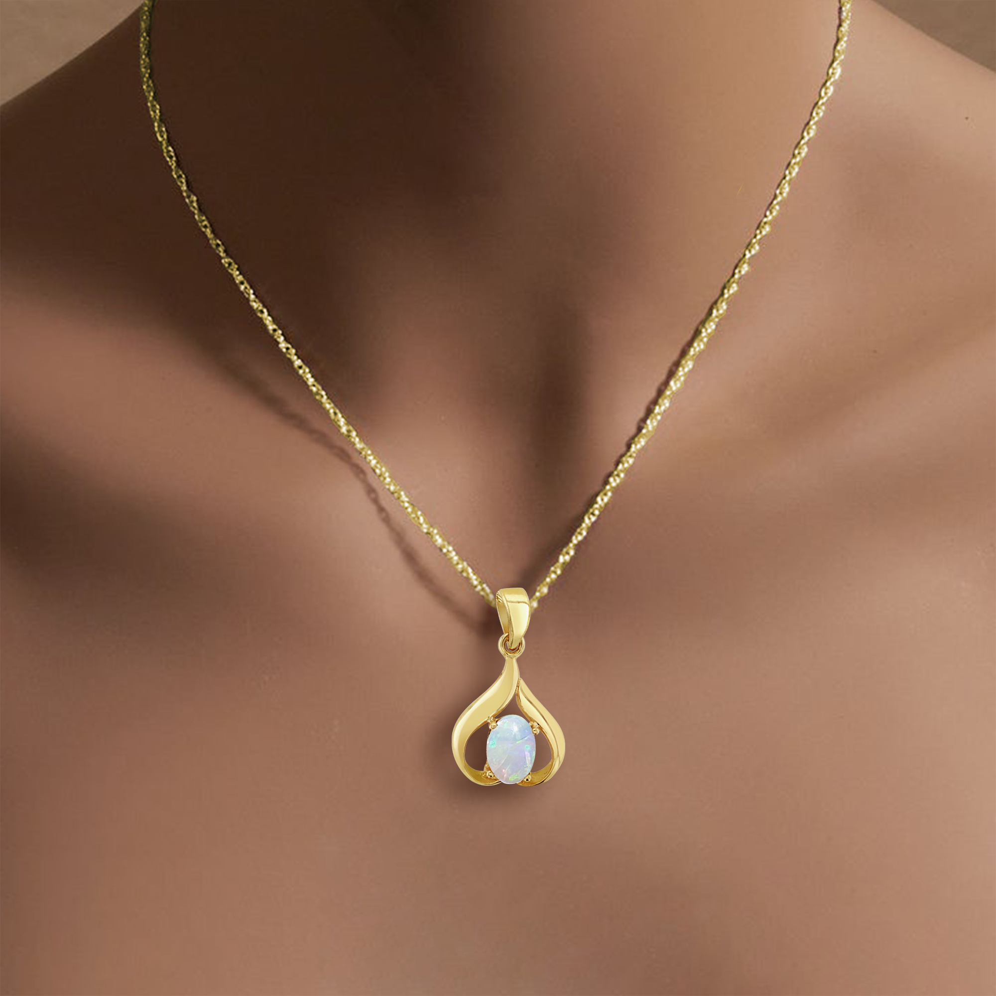 14k Yellow Gold Oval Opal Heart Shaped Necklace - Elegant Jewelry Gift for Women, Perfect for Valentine's Day, Anniversary & Romantic Occasions