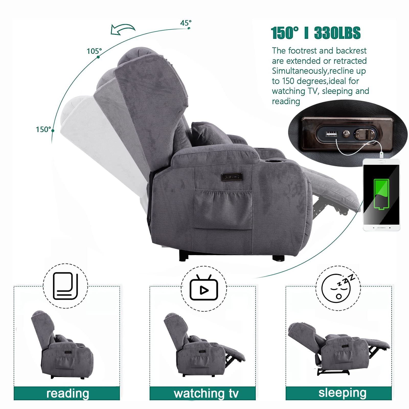2PC Power Recliner Chair Set with Massage & Heat - Home Theater Seating with LED Lights & USB Ports, Reclining Sofa Chairs for Living Room, Game Room or Movie Theater - Includes Cup Holders & Remote Control - Perfect for Relaxing, Gaming & Movie Nights