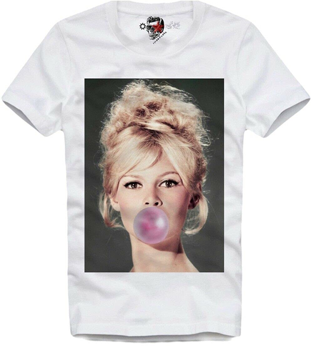 E1SYNDICATE Vintage Brigitte Bardot Style Women's T-Shirt - Sexy Bubble Gum Print Retro Fashion Tee - Perfect for Casual Wear, Date Night & Music Festivals