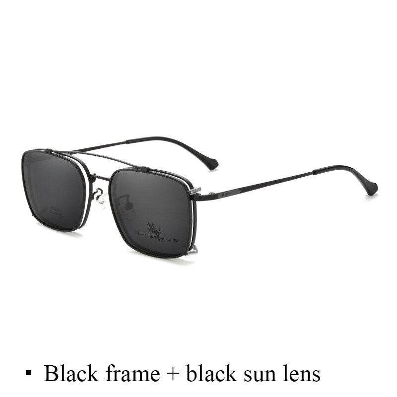 Bclear Men's Full Rim Square Alloy Frame Eyeglasses with Clip-On Polarized Sunglasses - ZT95002 | Stylish Prescription Glasses & UV Protection Sunglasses for Driving, Outdoor Activities & Everyday Wear