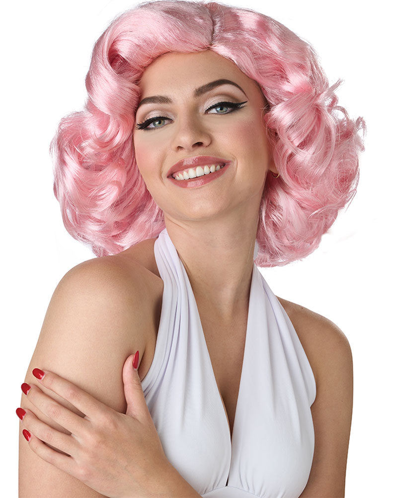 50s Hollywood Glamour Short Curly Pink Wig - Vintage Retro Costume Wig for Cosplay, Halloween, Parties & Themed Events