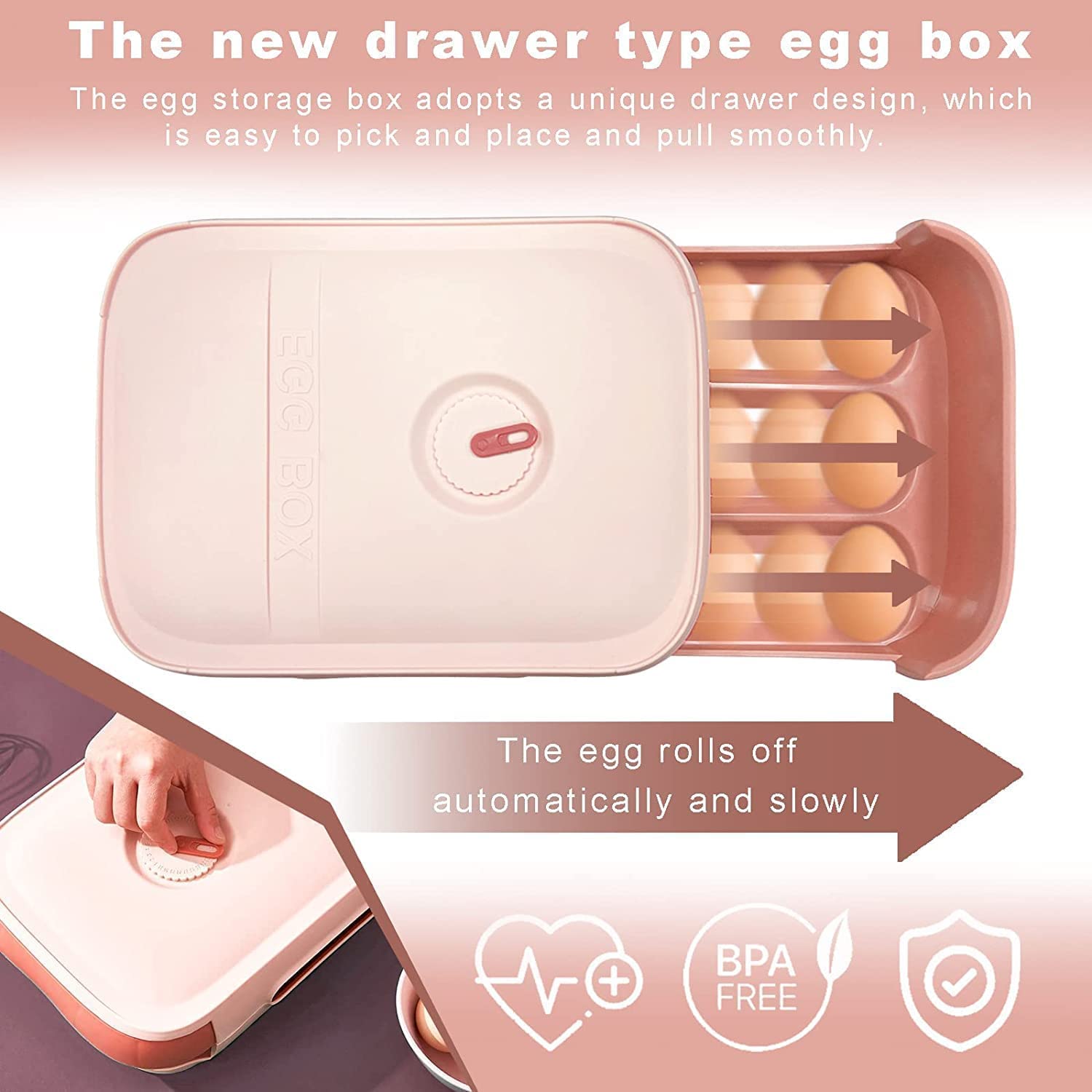 DIKSUL Egg Storage Container with Lid - 12 Egg Capacity, Drawer-Style Fridge Organizer for Refrigerator, Fresh Food Storage Box, Kitchen & Household Organization - Perfect for Breakfast Meal Prep & Refrigerator Organization