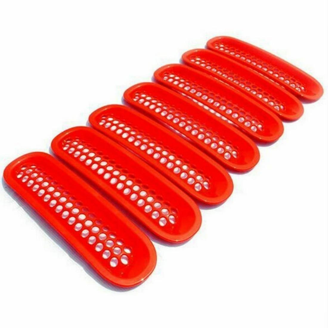 7-Piece Red Honeycomb Punch Grille Mesh Insert Trim Cover for 2007-2017 Jeep Wrangler JK - Front Bumper Decoration & Off-Road Style Upgrade