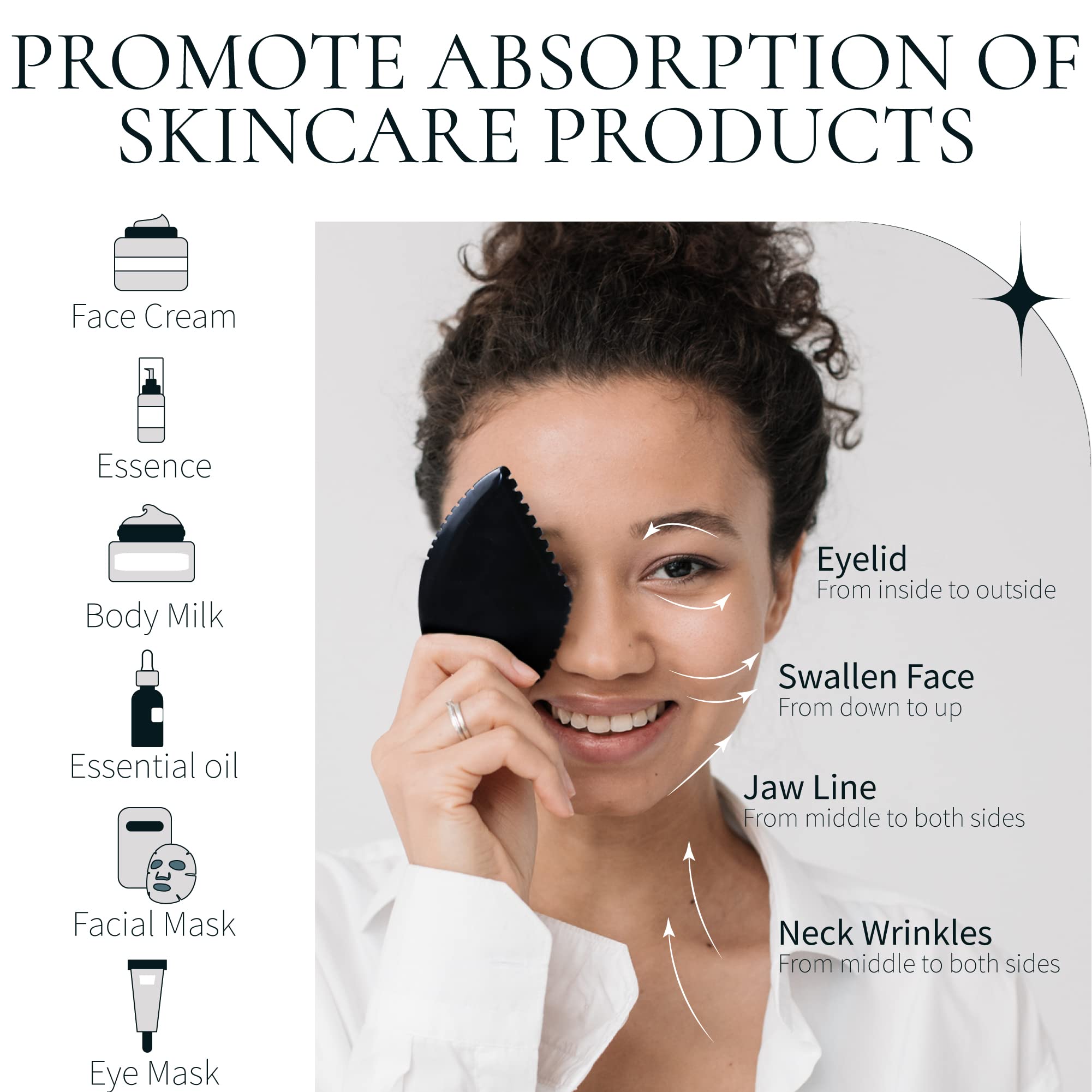 Premium Black Jade Stone Gua Sha Facial Tool - Natural Bian Stone Massager for Face, Neck, Shoulder, Back & Leg - Relaxing Spa & Self-Care Essential for Glowing Skin & Muscle Relief