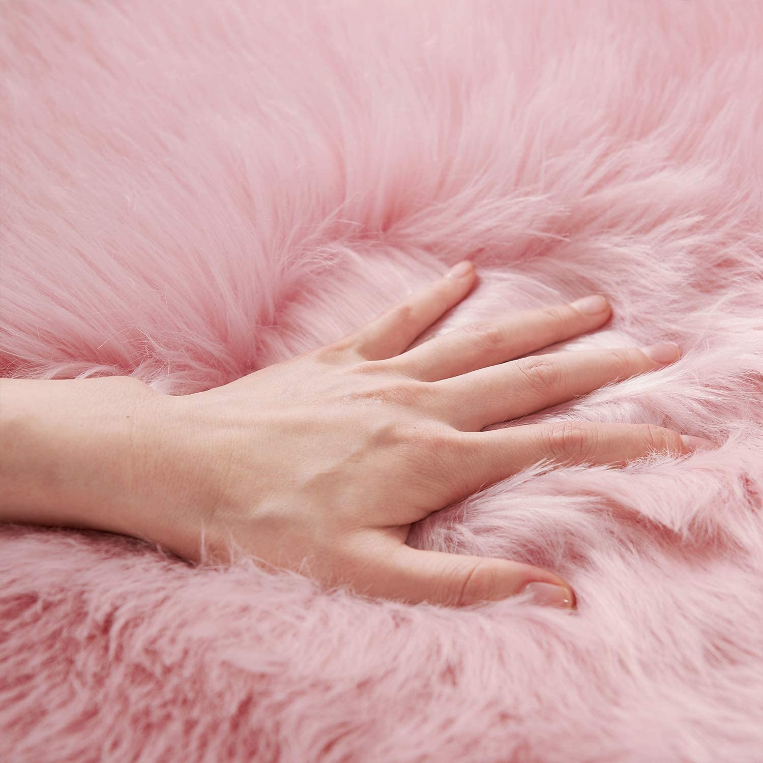 Ultra Soft Fluffy Faux Sheepskin Rug - Pink Shaggy Fuzzy Fur Rug 4x6 Feet for Bedroom & Living Room Decor - Cozy Accent Rug for Warmth & Style (Rectangle, Pink)
