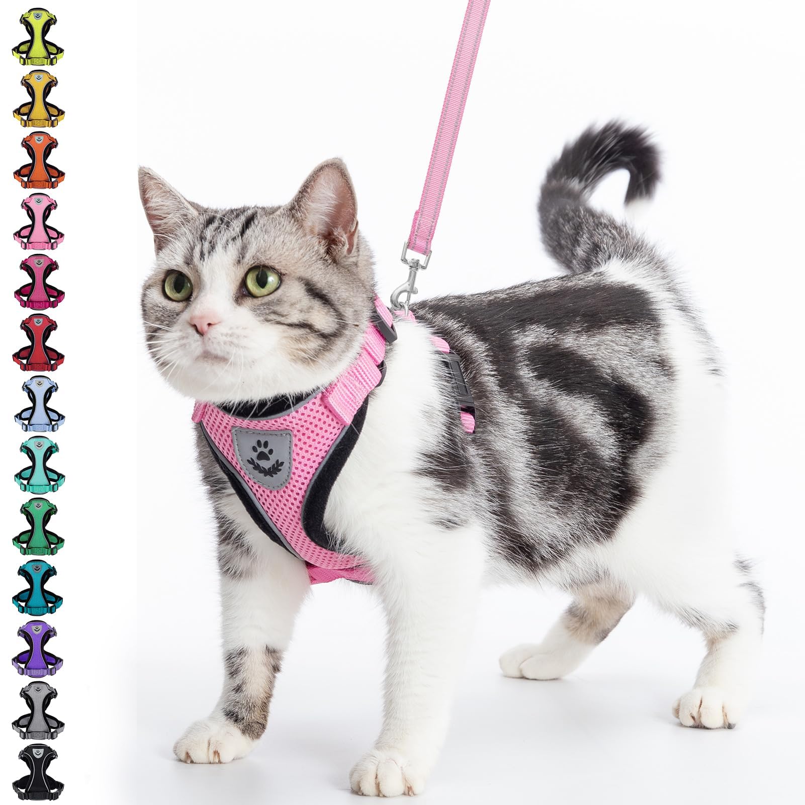 **PUPTECK Escape-Proof Reflective Cat Harness and Leash Set - Adjustable Soft Breathable Mesh Vest for Small Pets (Light Pink, M) - Perfect for Safe Outdoor Walks & Adventures**