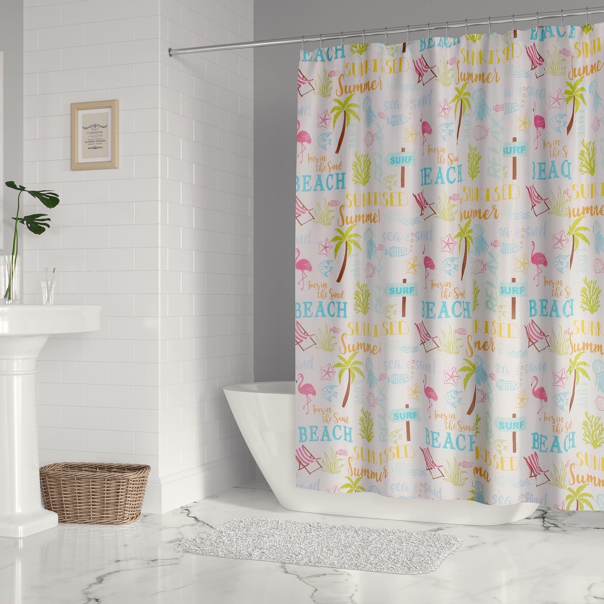 Beach Days Waterproof Shower Curtain - Coastal Bathroom Decor for Beach House, Vacation Rental & Nautical Theme - Perfect for Bath, Shower & Kids' Room