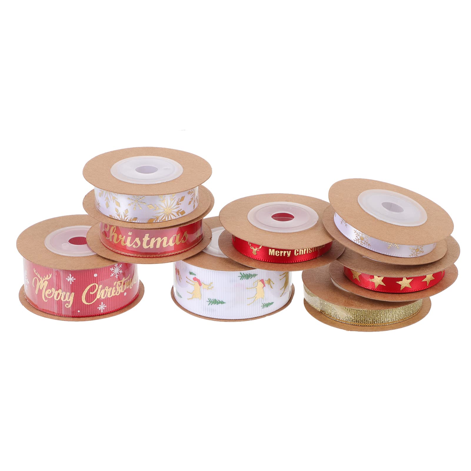 Premium Hemoton 8 Rolls Christmas Gift Wrapping Ribbon Set - Printed Decorative Packing Ribbons for DIY Crafts, Wedding Decorations, Cake Toppers & Balloon Tying - Perfect for Holiday Gifts, Party Favors and Festive Home Decor