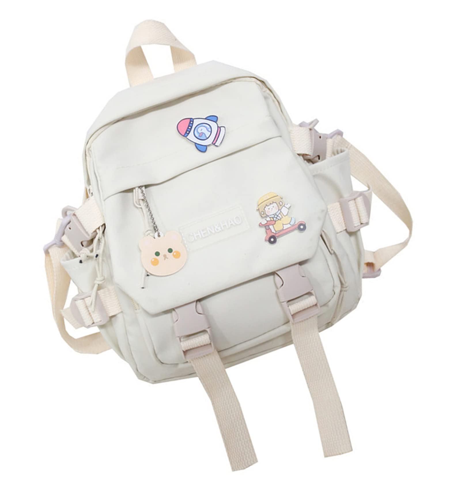 Waterproof Nylon Kawaii Backpack with Cute Pendant & Pin - Mini Aesthetic School Bag for Girls, College, Travel & Everyday Use