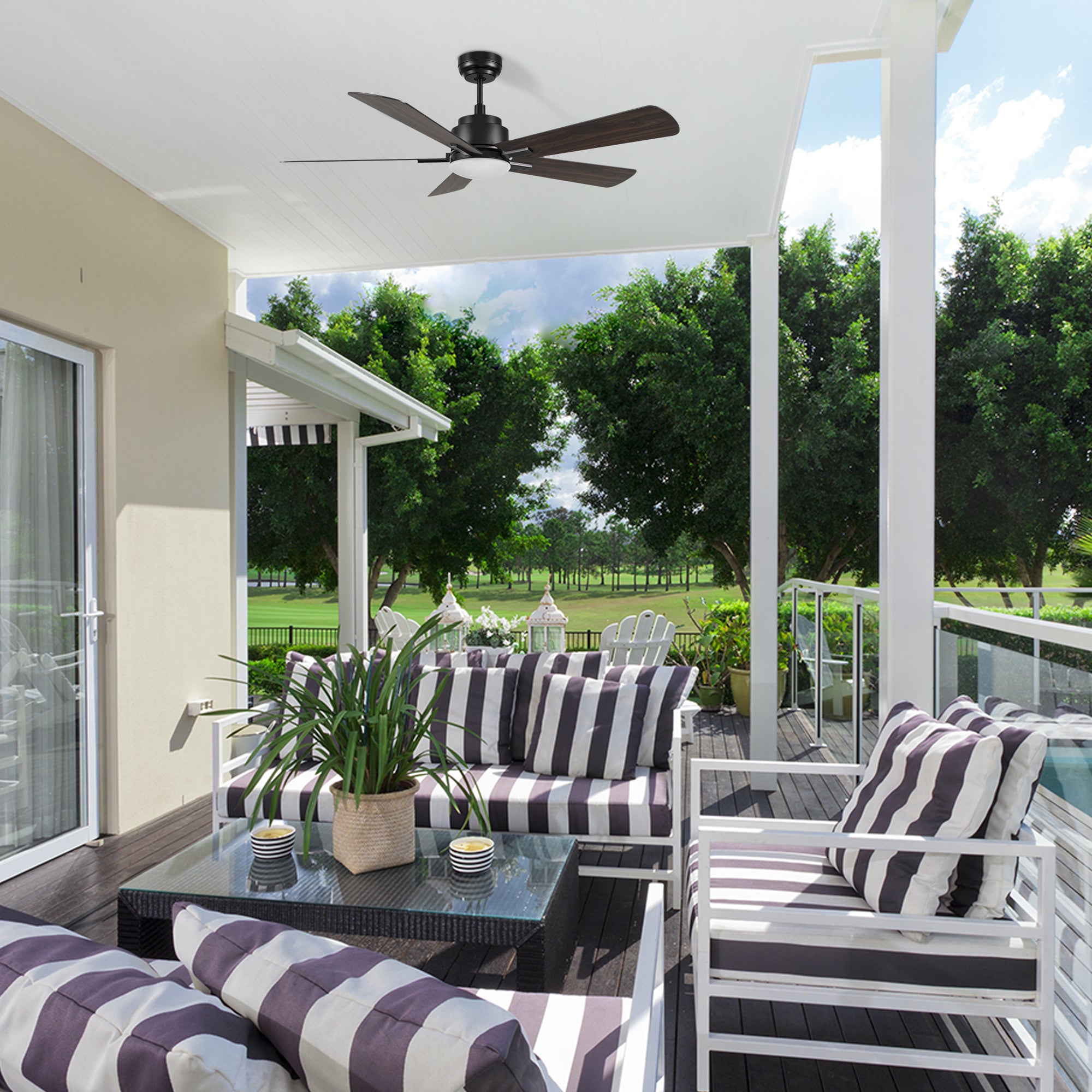Elgin 52 Inch Smart Outdoor Ceiling Fan with Remote Control - Dimmable LED Light, Weather Resistant, Perfect for Patio, Deck, and Covered Porch Areas