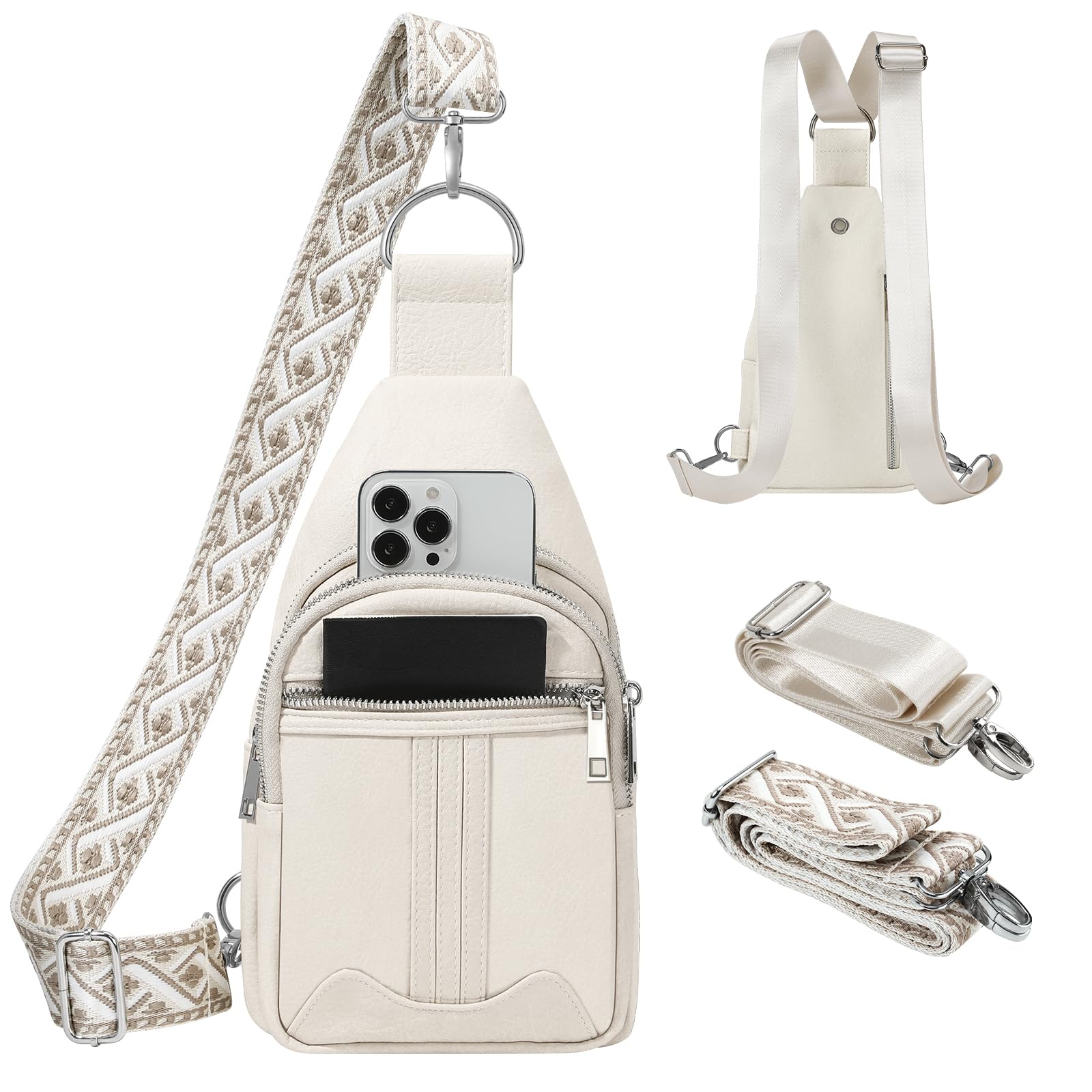 Women's Leather Crossbody Sling Bag - Fashionable Tote Belt Bag & Fanny Pack for Travel, Work & Daily Use (Beige)