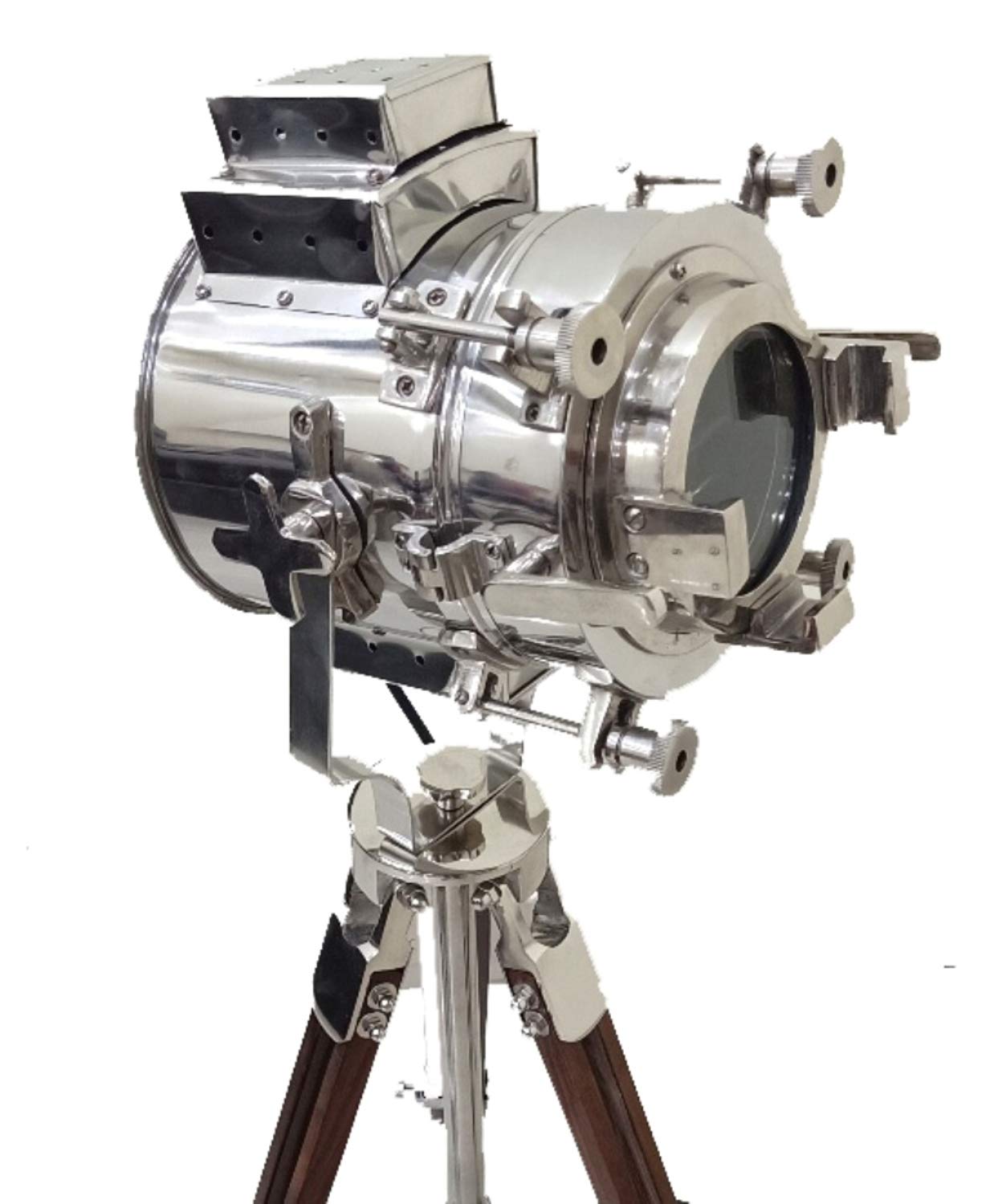 Vintage Chrome Searchlight Tripod Nautical Spotlight - Adjustable Low Floor Lamp for Rustic Home Decor | Perfect for Living Room, Bedroom, or Office Lighting | Unique Vintage Gift Idea