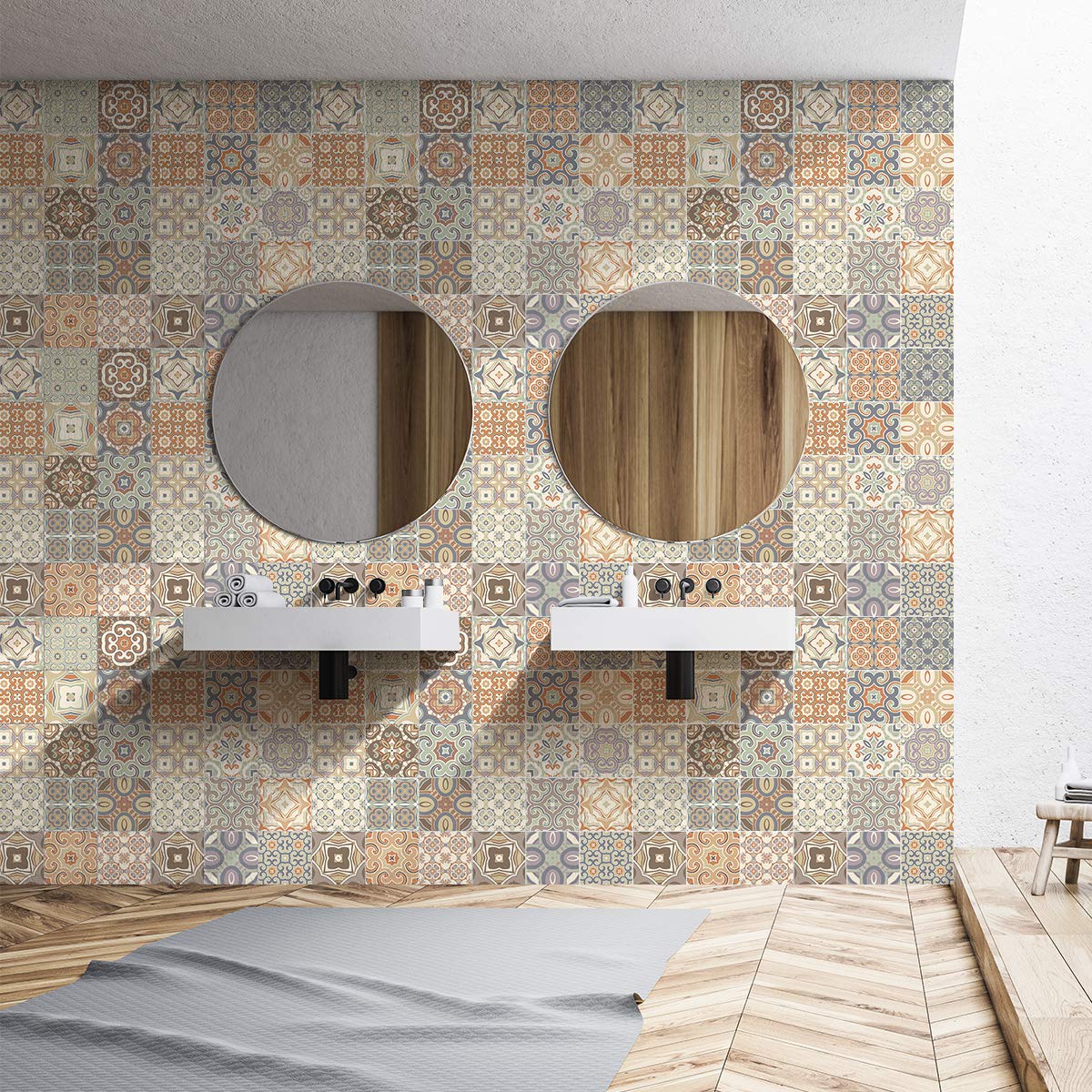 Azulejos Olka Cement Tile Stickers - Self-Adhesive Waterproof Wall Decals for Bathroom, Kitchen, Backsplash (15 Pack, 60x60cm) - Perfect for Home Renovation & DIY Decor Projects