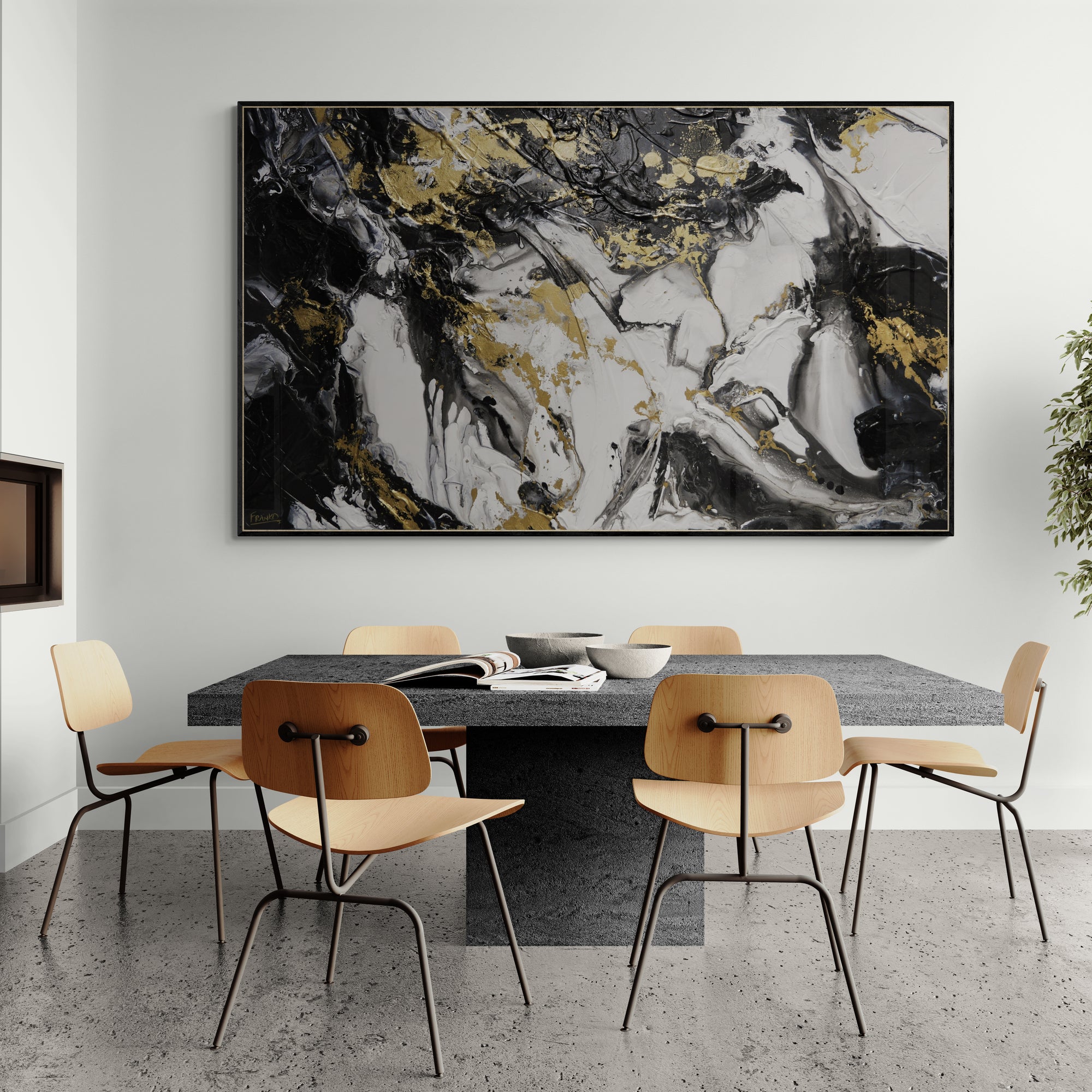 200cm x 120cm Black White Gold Abstract Textured Canvas Art - Modern Metallic Wall Painting for Living Room, Bedroom & Office Decor