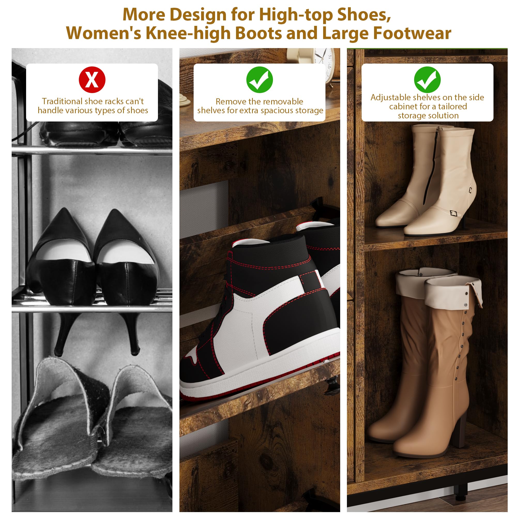 **3-Tier Rattan Shoe Storage Cabinet with Flip Drawers - Freestanding Entryway Organizer, Adjustable Shelves for Hallway & Closet - Easy Assembly, Brown - Perfect for Small Spaces & Shoe Organization**