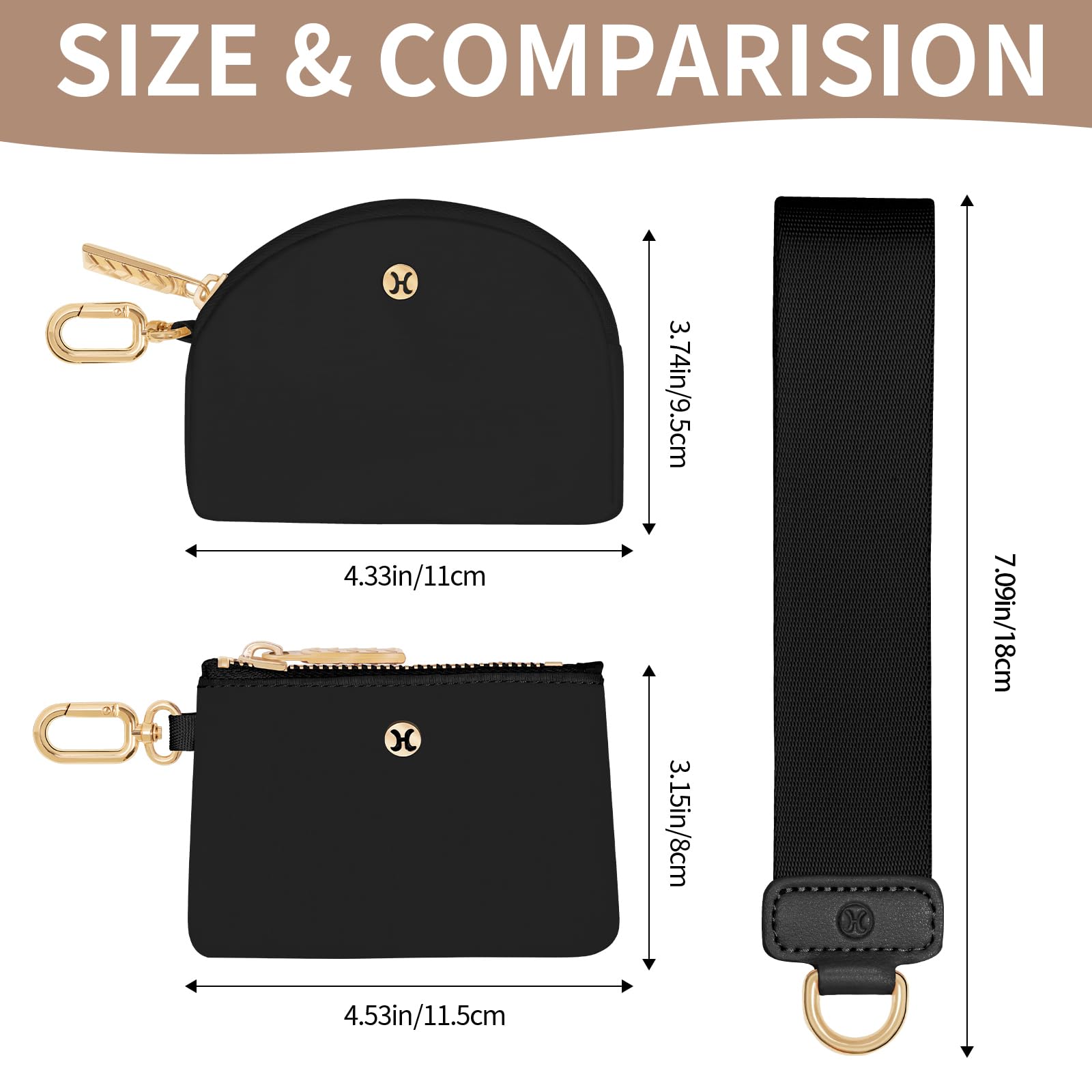 Detachable Dual Pouch Keychain Wallet for Women & Men - Portable Mini Zip Around Small Wallet & Coin Purse (Black+Black) - Perfect for Travel, Shopping, and Everyday Essentials Organization