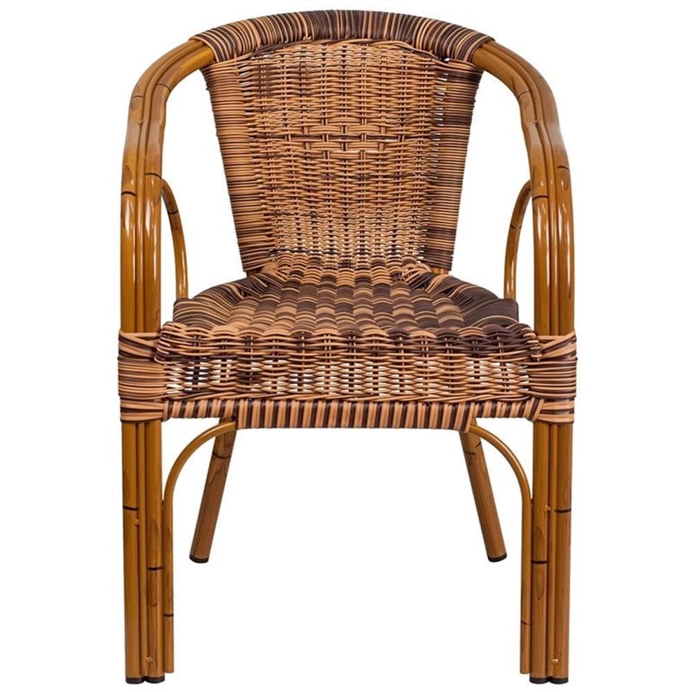 BOWERY HILL Rattan and Aluminum Patio Chair - Weather-Resistant Outdoor Dining Set in Burning Brown/Dark Red - Perfect for Garden, Poolside, and Backyard Relaxation
