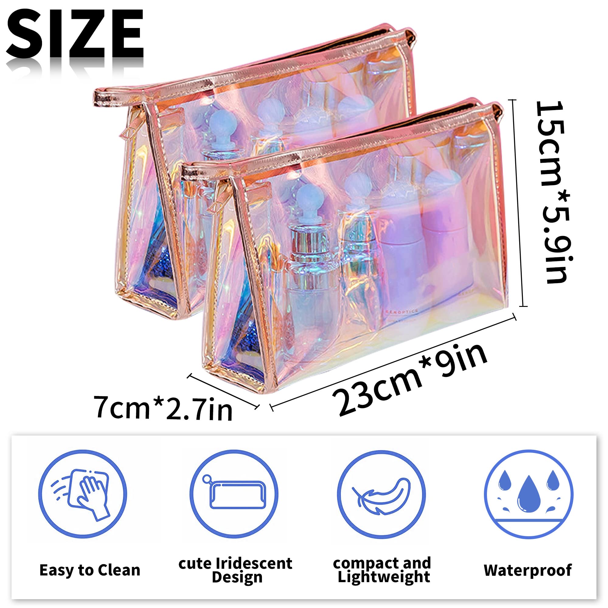 Holographic Makeup Bag - Iridescent Waterproof Cosmetic Pouch with Zipper | Portable Transparent Organizer for Makeup Tools, Women's Toiletries & Travel Essentials | Perfect for Travel, Daily Use & School Pencil Case
