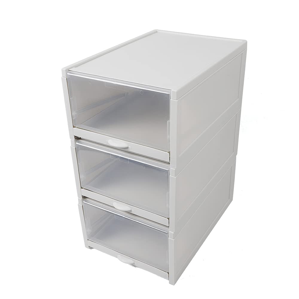Transparent Plastic Shoe Storage Cabinet - 3-Piece Sliding Drawer Shoe Box Organizer for Small Spaces, Dorm Rooms & Closets (33.2x25.8x18.3CM, Gray) | Perfect for Entryway, Bedroom & Apartment Organization