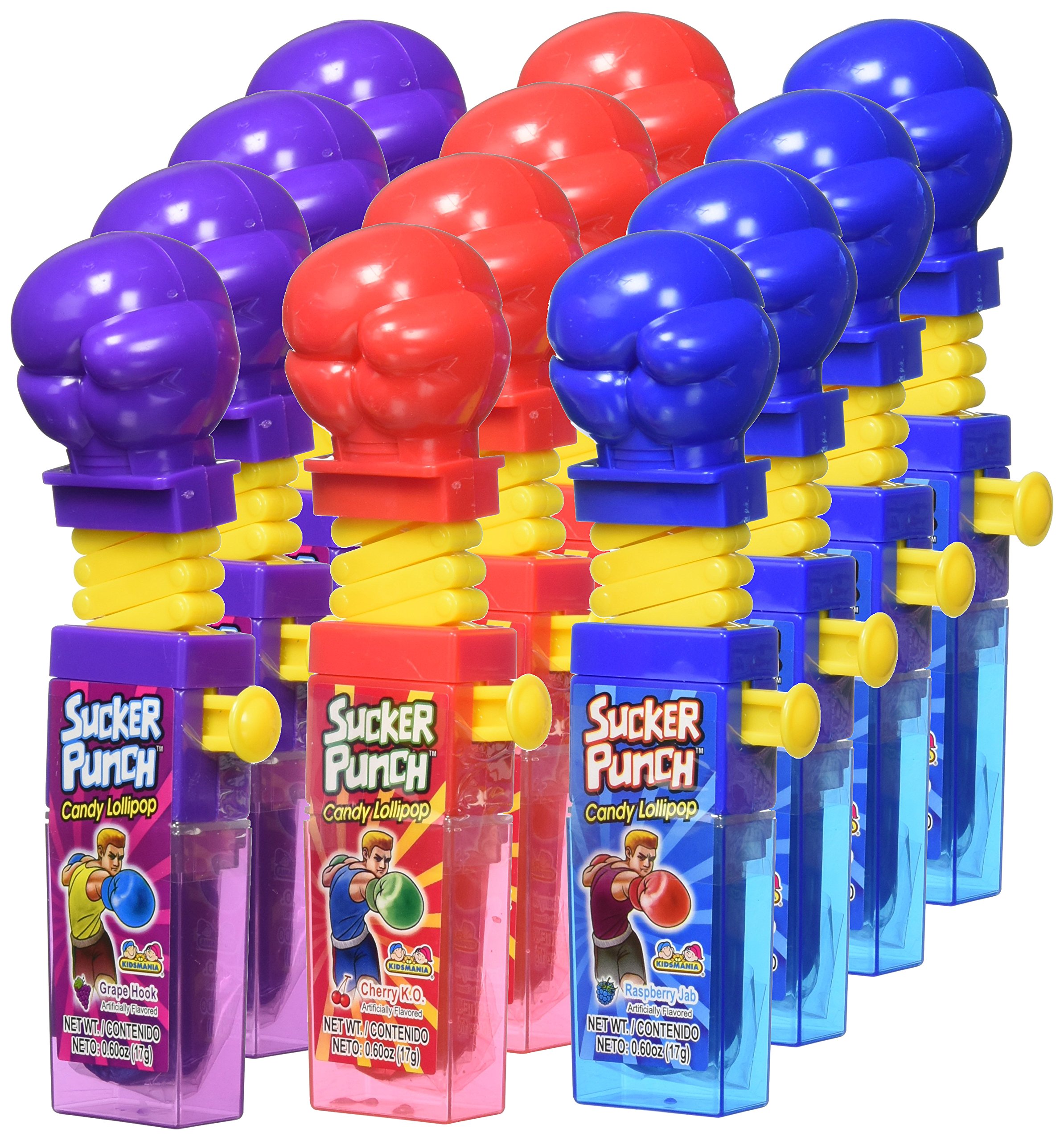 Kidsmania Sucker Punch Candy Lollipops - 12 Count Pack of Assorted Flavors for Birthday Parties, Halloween Treats & School Rewards