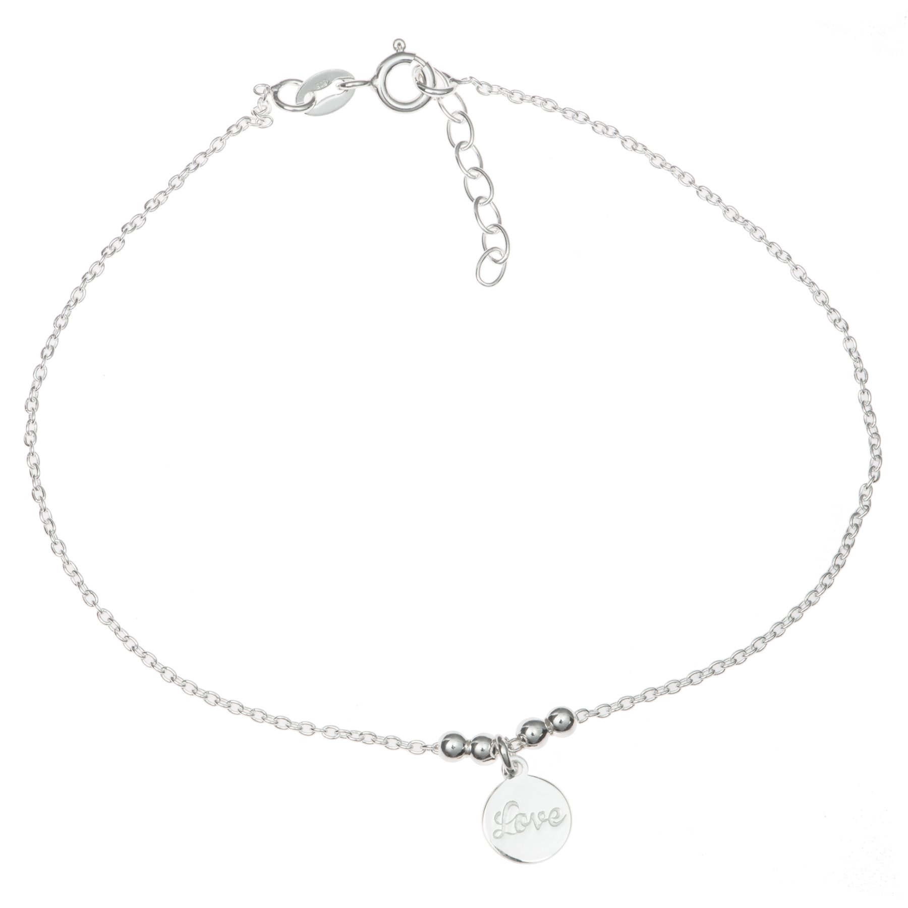 Queenberry Sterling Silver Round Love Tag Dangle Charm Anklet with Rolo Cable Chain - 9'' + 1'' Extender - Perfect for Valentine's Gifts, Anniversary Jewelry & Everyday Boho Style