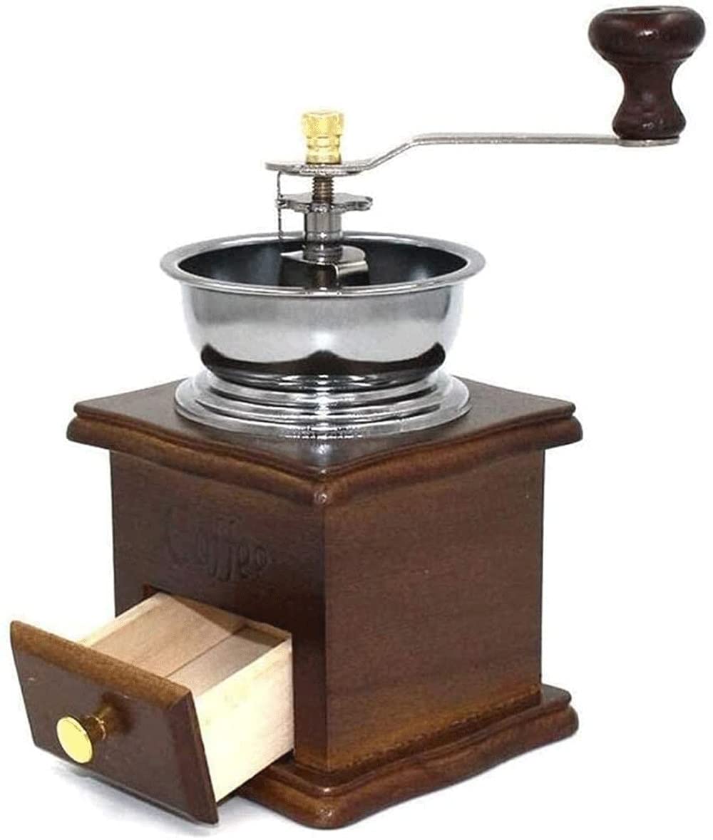 Premium Manual Coffee Grinder - Vintage Wooden & Cast Iron Hand Crank Mill with Adjustable Ceramic Core for Espresso, French Press & Pour Over | Perfect for Home, Camping & Travel Coffee Brewing
