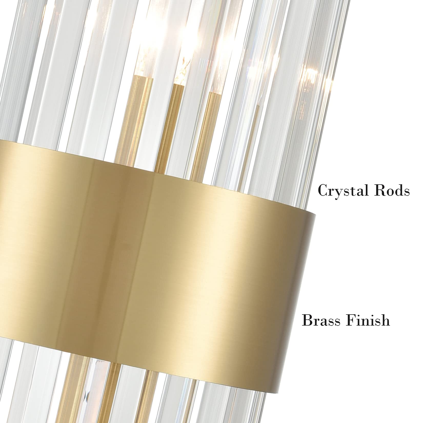 Gold Crystal Wall Sconces Set of 2 - Modern 2-Light Brass & Glass Wall Lights for Bathroom, Hallway, Bedroom - Elegant Lighting Fixture for Home Decor, Living Room, Dining Room