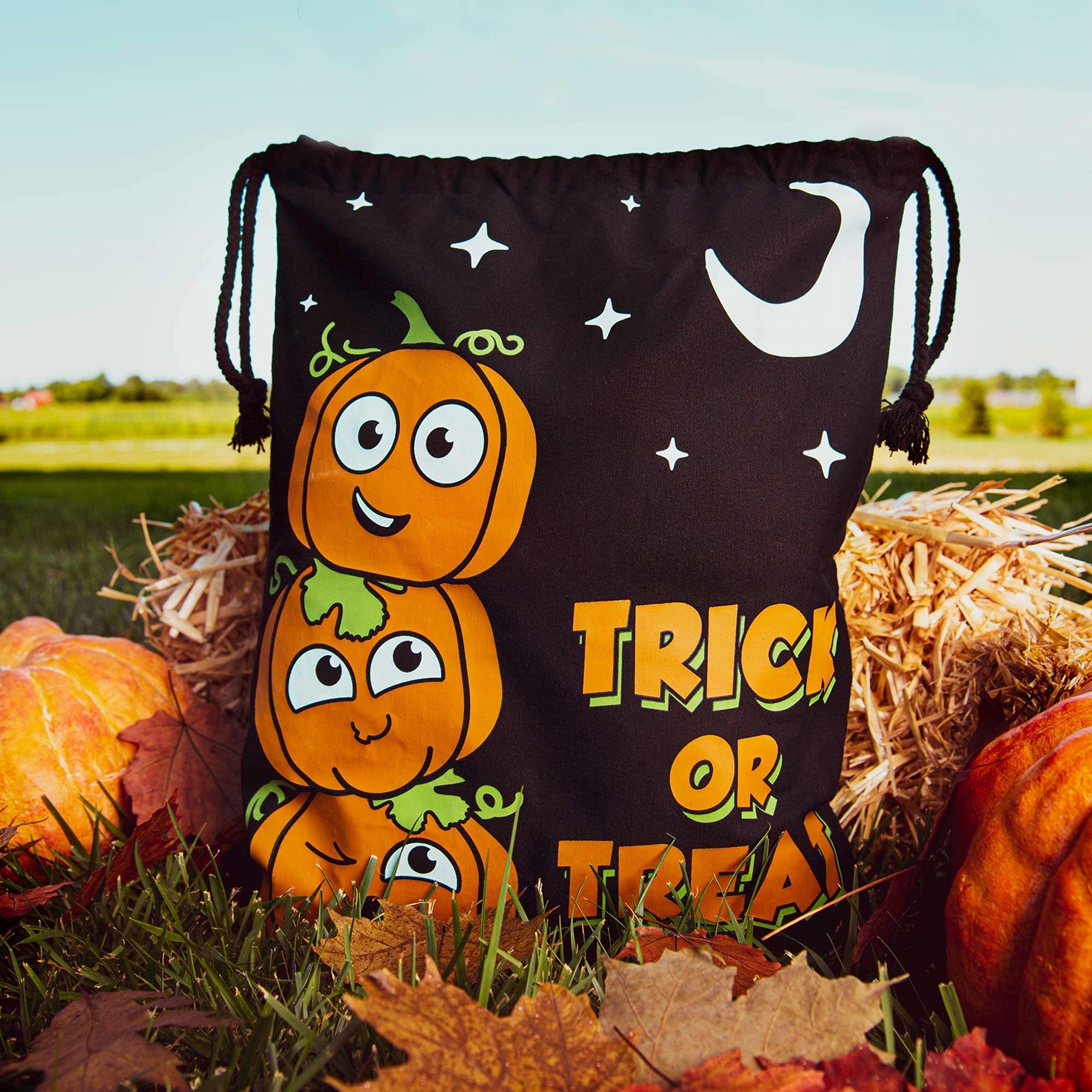 Halloween Trick or Treat Candy Bag - Reusable Washable Canvas Tote with Drawstring for Halloween Candy Collection | Pumpkin Design | Perfect for Trick-or-Treating, Halloween Parties & Candy Storage