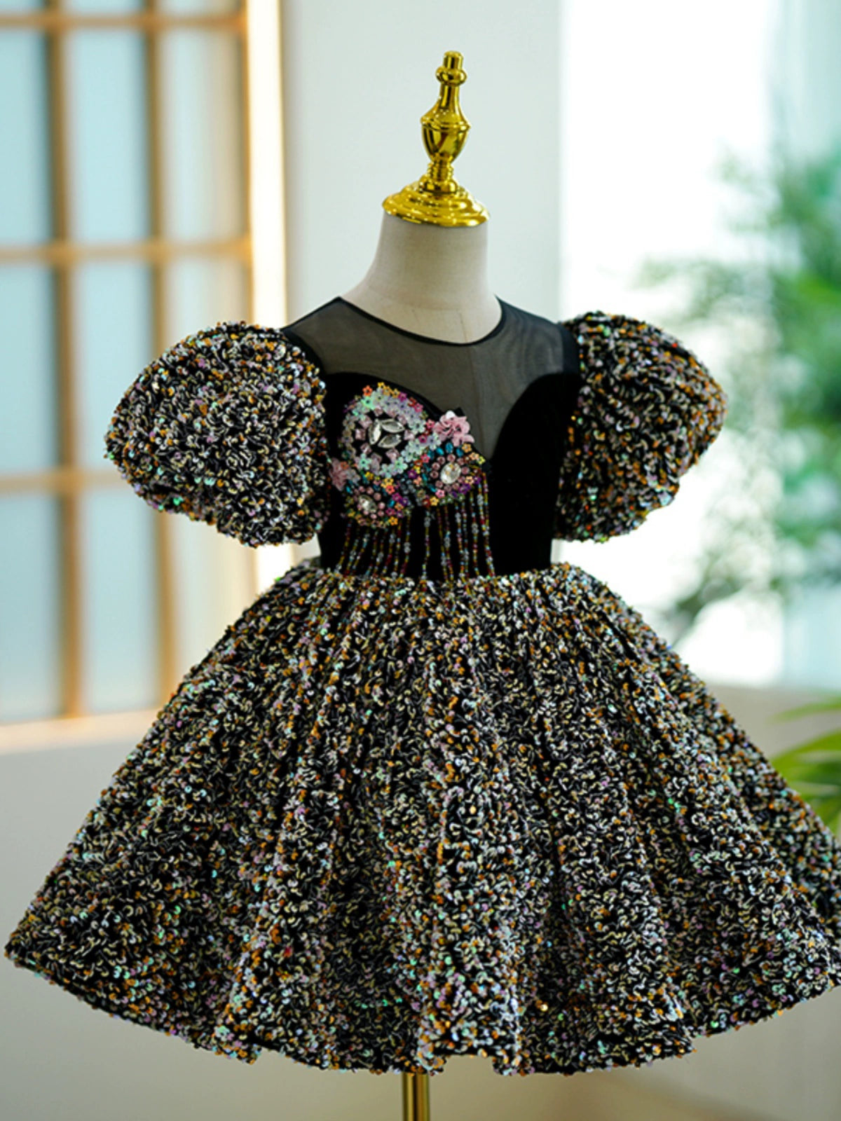 Elegant Black Sequins Pageant Dress for Baby Girls - Princess Birthday Party Gown | Perfect for Pageants, Birthday Parties, and Special Occasions