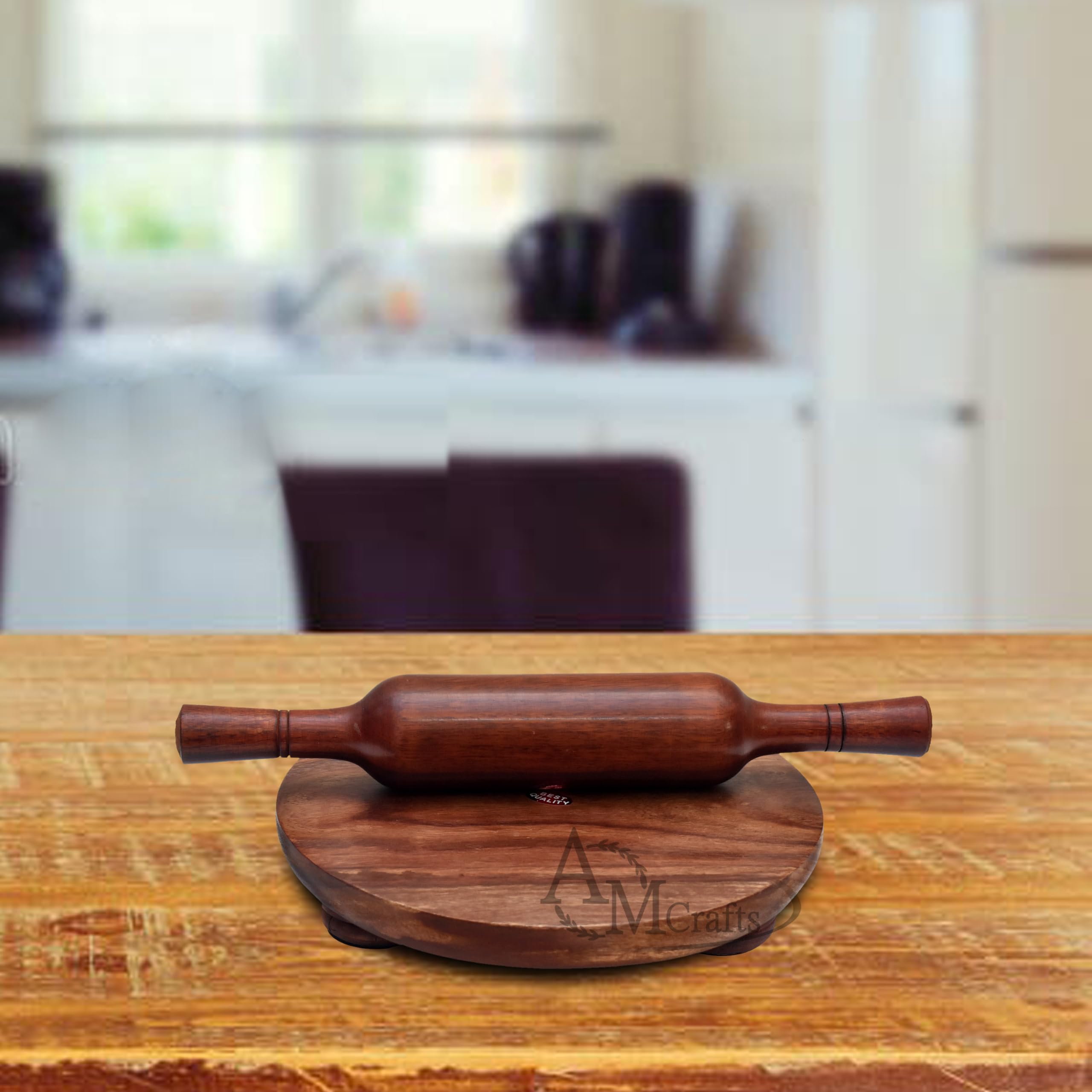 AM CRAFTS Wooden Chakla Belan Set - Premium Rolling Pin & Board for Roti, Chapati, Dough - Traditional Indian Kitchen Tool for Homemade Flatbreads - Perfect for Baking, Cooking & Meal Prep