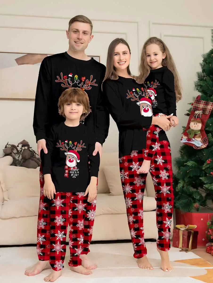 Reindeer Snow Family Matching Christmas Pajamas Sets - Cozy Holiday Sleepwear for Family Photos & Festive Gatherings