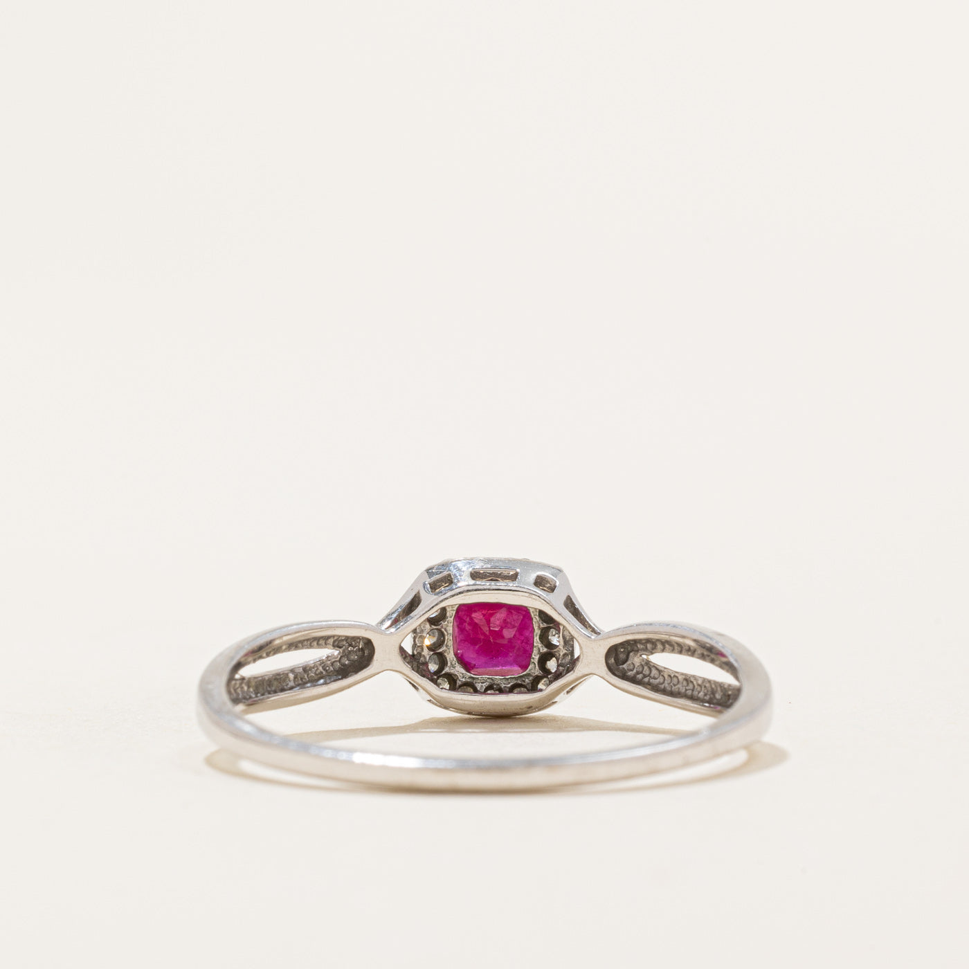 Square Cut Ruby & Diamond Halo Ring - 0.14ct Ruby & 0.10ctw Diamonds - Size 10.25 - Elegant Engagement, Anniversary & Gift Jewelry for Women