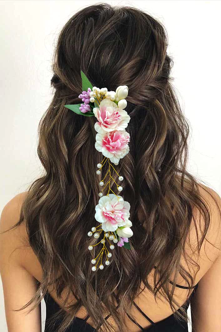 Elegant Pearl Floral Hair Pin for Women & Girls - Baby Pink Bridal Hair Accessories, Wedding Bun Veil, Juda Hair Jewelry - Perfect for Bridal, Prom & Special Occasions