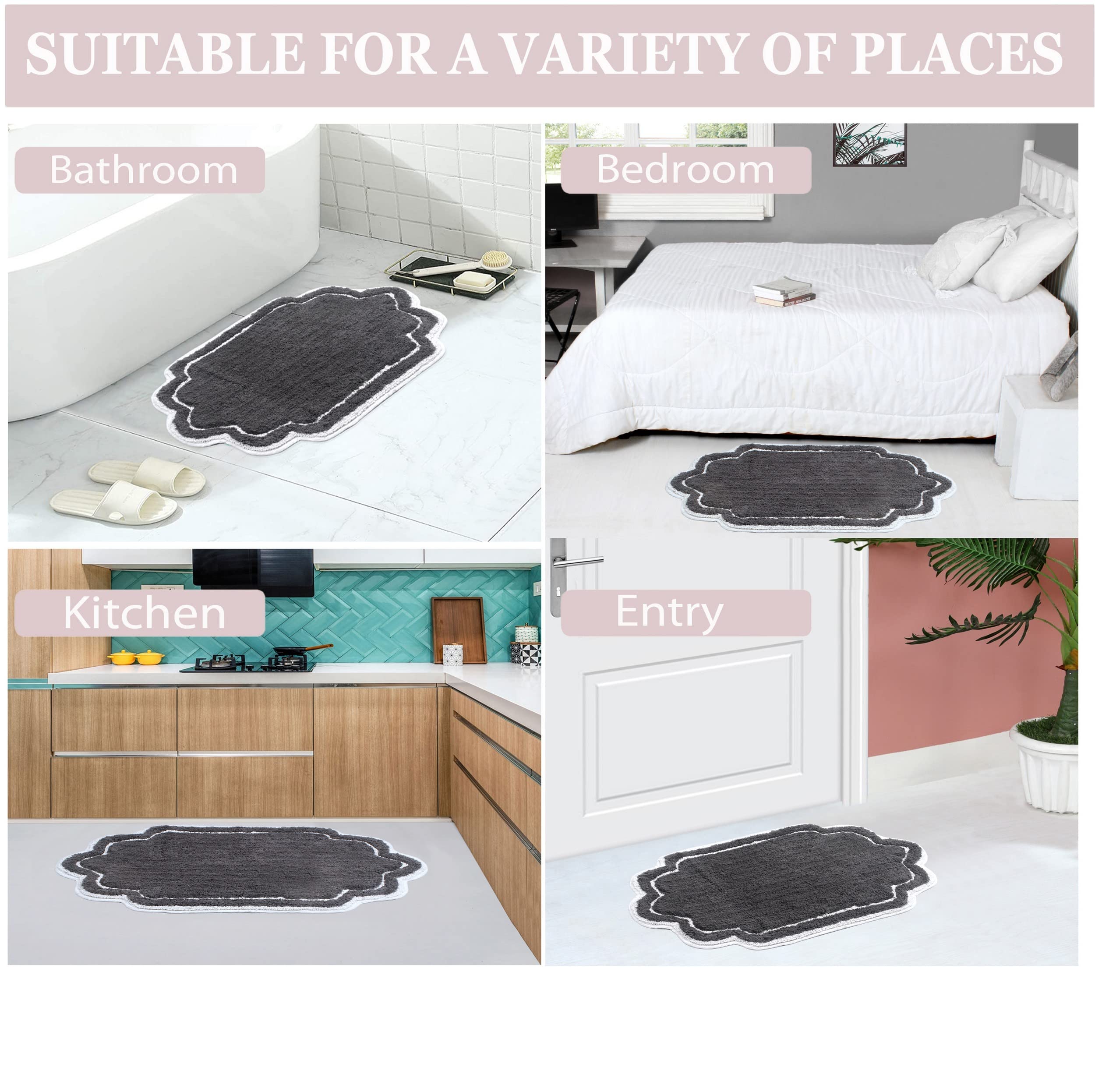 Premium 100% Cotton Tufted Bathroom Rug Set - 5-Piece Soft Absorbent Non-Slip Bath Mats for Shower & Bathroom Floor (Dark Gray) | Machine Washable Luxury Bath Carpet for Spa-Like Comfort at Home