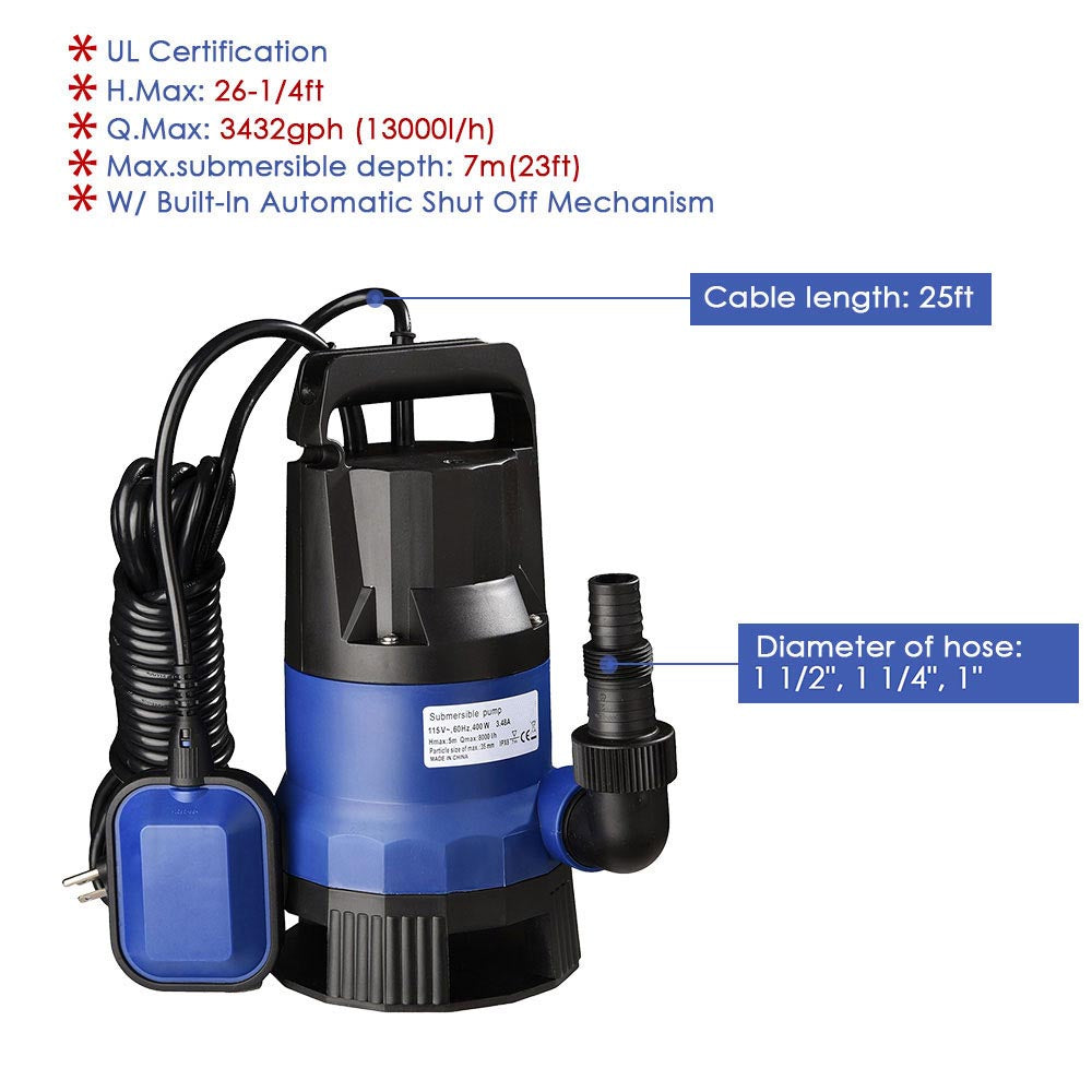 1HP Submersible Dirty Water Pump with Float Switch - Heavy Duty for Basement, Pool, and Flooded Areas - TheLAShop
