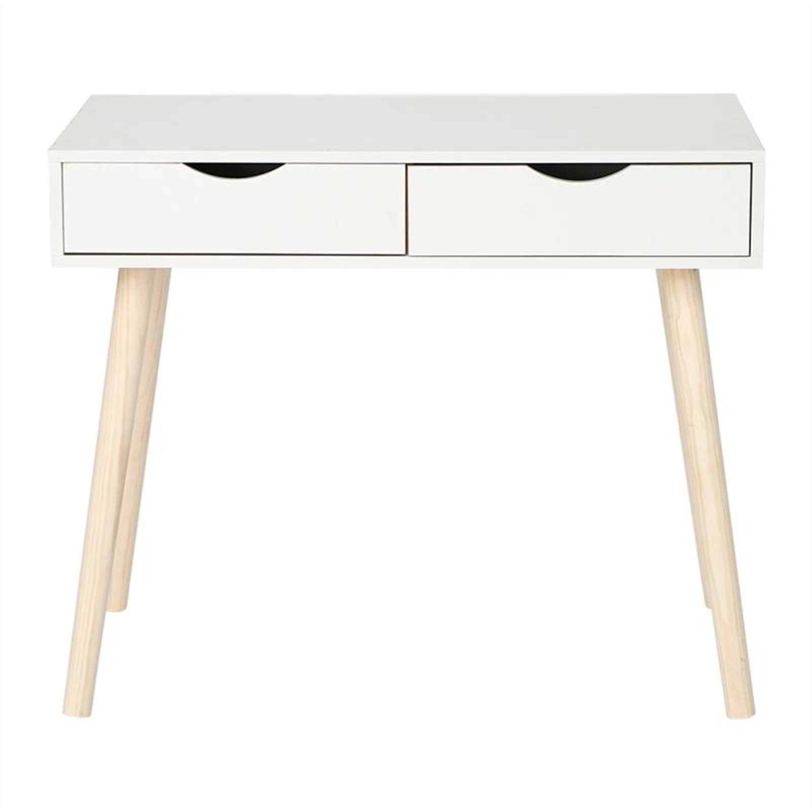 Modern White Minimalist Wooden Laptop Desk with Drawer - Portable Home Office Computer Table, Study Writing Desk for Small Spaces, Dorm Rooms & Workstations - Ergonomic Work from Home Furniture Solution