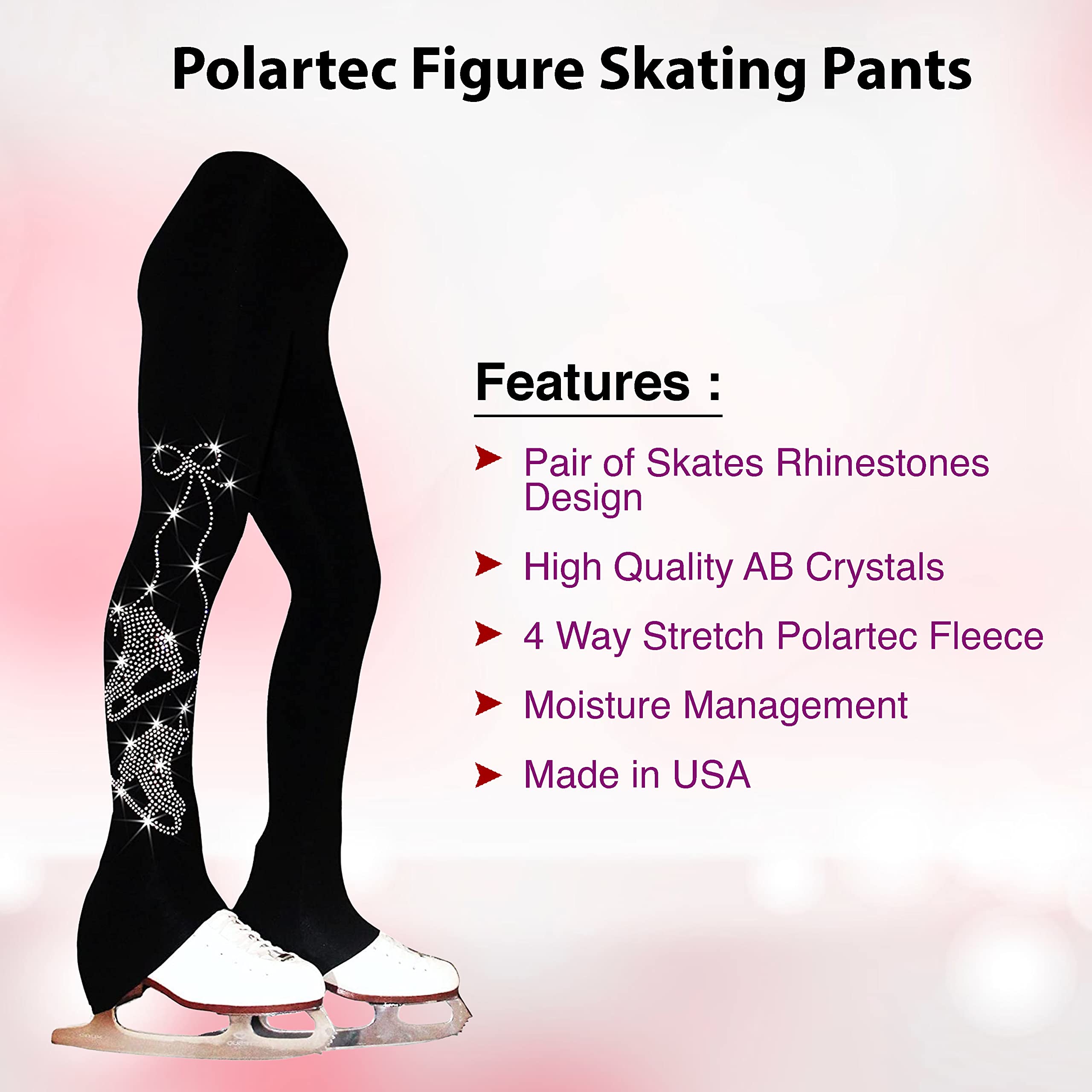 Polartec Ice Fire Figure Skating Pants with Rhinestone Design - Includes Matching Skates | Warm & Stylish Performance Wear for Competitions & Practice