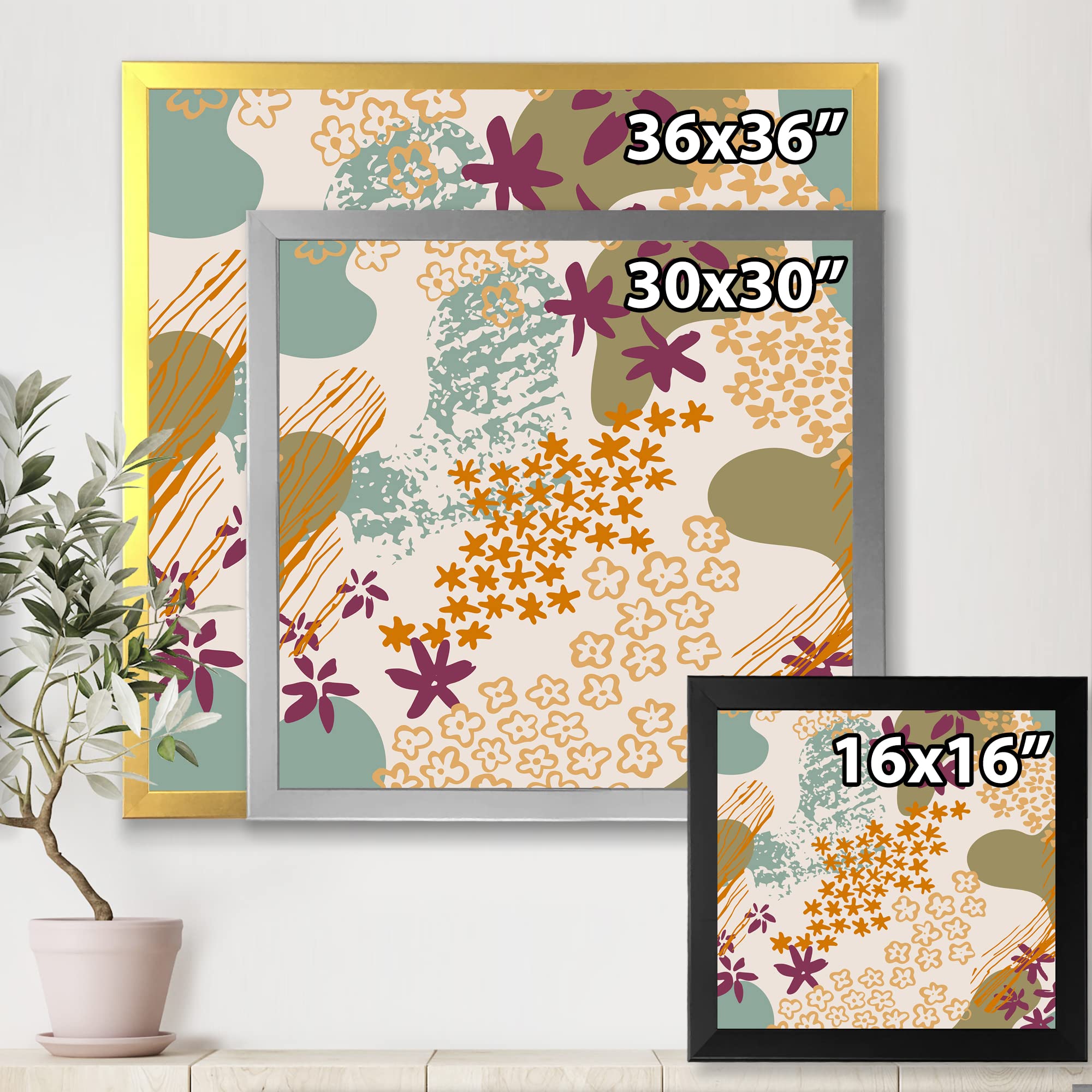 DesignQ Modern Framed Wall Art with Floral Silhouettes & Abstract Fluid Shapes - Perfect for Living Room, Bedroom & Office Decor