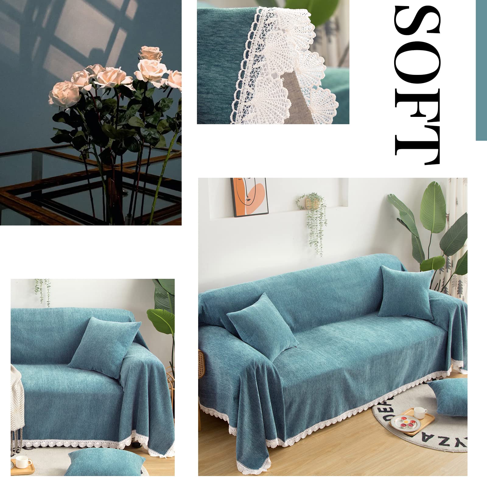 ROOMLIFE Chenille Sofa Cover for 2-3 Cushion Couches - Soft, Durable Multi-Functional Couch Protector for Pets & Furniture (71