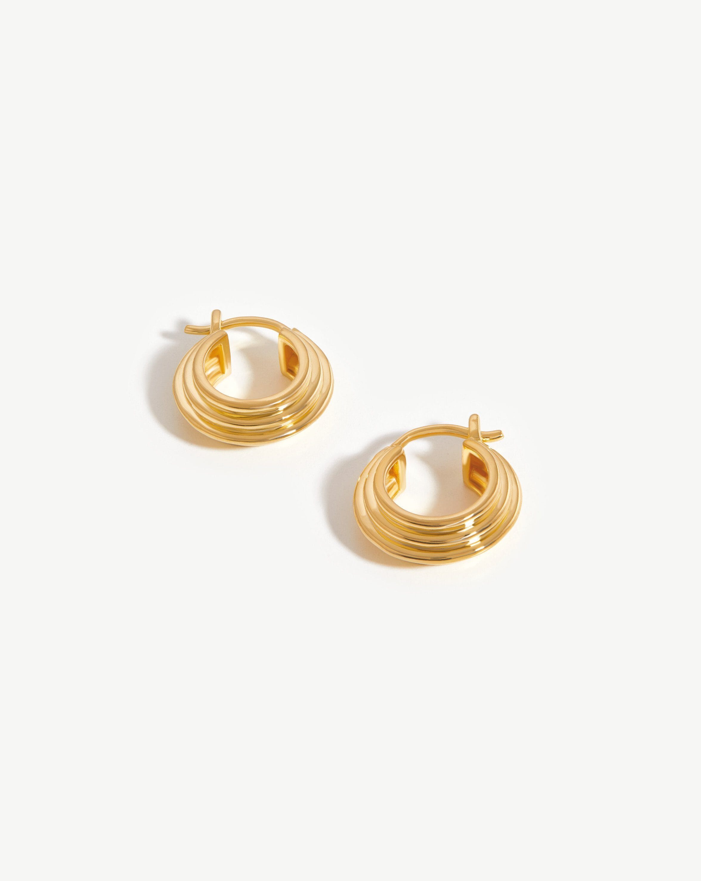 Lucy Williams Small Ridge Hoop Earrings - 14K Gold Plated Minimalist Hoops for Women | Everyday Wear, Office & Date Night Jewelry