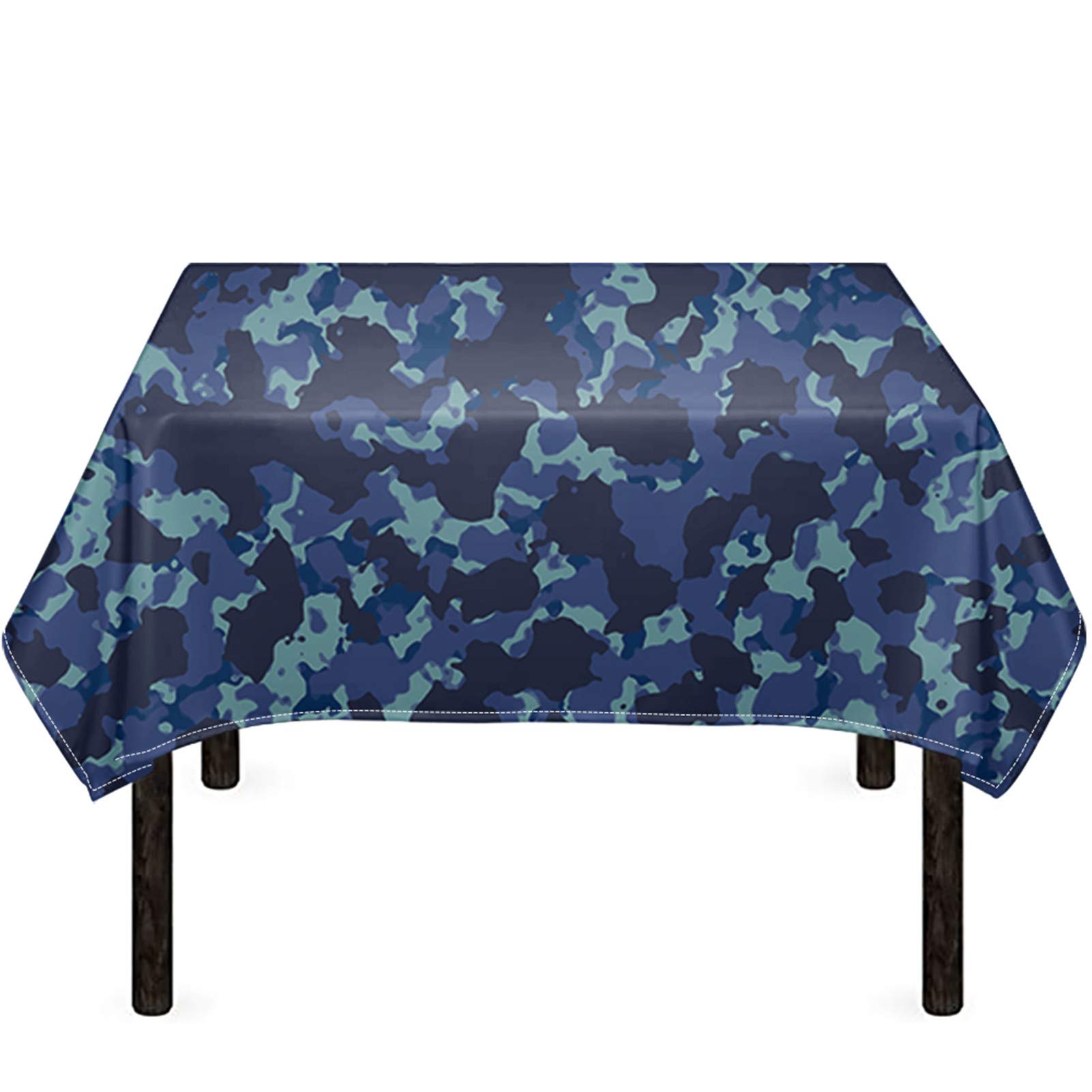 FUSURIRE Blue Camouflage Tablecloth 52x70 Inches - Spillproof Waterproof Washable Polyester Table Cover for Dining, Buffet, Banquet, Restaurant & Coffee Shop - Perfect for Thanksgiving, Christmas & Holiday Decor