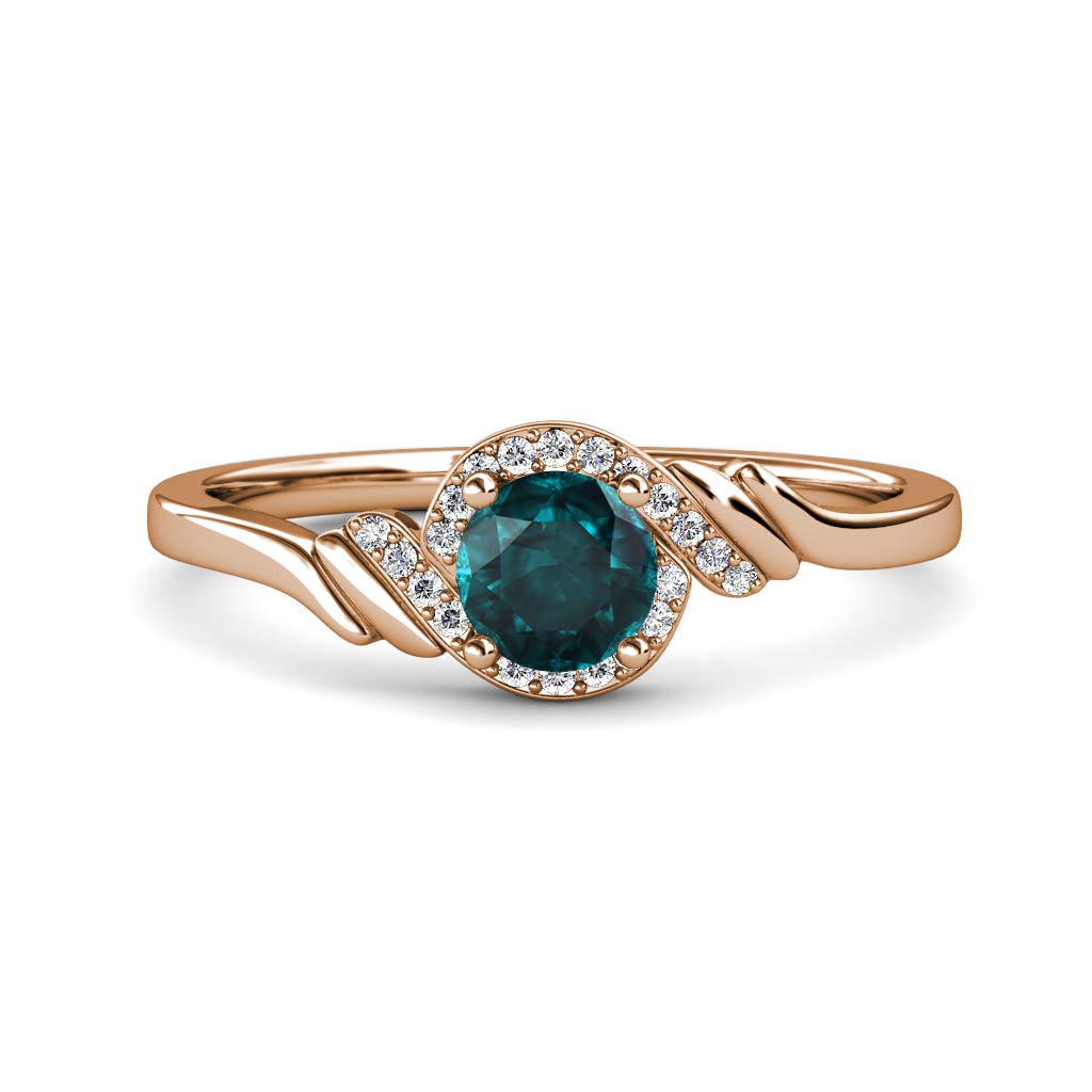14K Gold Round London Blue Topaz & Natural Diamond 1/8 ctw Bypass Engagement Ring for Women - Perfect for Proposals, Anniversaries & Special Occasions