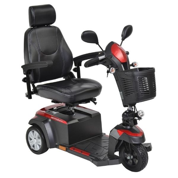 Drive Medical Ventura DLX Deluxe 3 Wheel Mobility Scooter - Lightweight Electric Scooter for Adults & Seniors - Indoor/Outdoor Use for Shopping, Travel & Daily Mobility