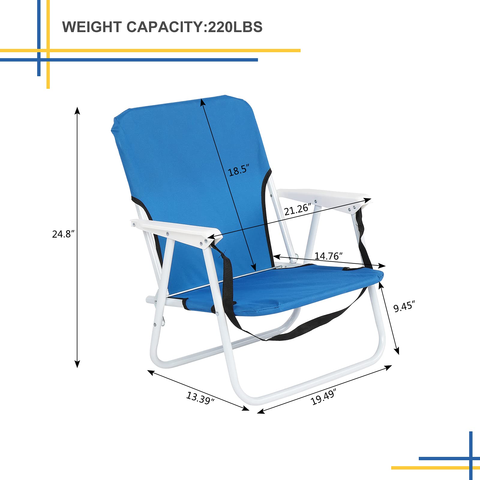 Heavy Duty Camping Chairs - Portable Folding Oversized Outdoor Chair with 220.46lbs Weight Capacity for Beach, Patio, Pool, Park & Indoor Use - Perfect for Camping, Picnics, Backyard Relaxation & Sporting Events (Blue)